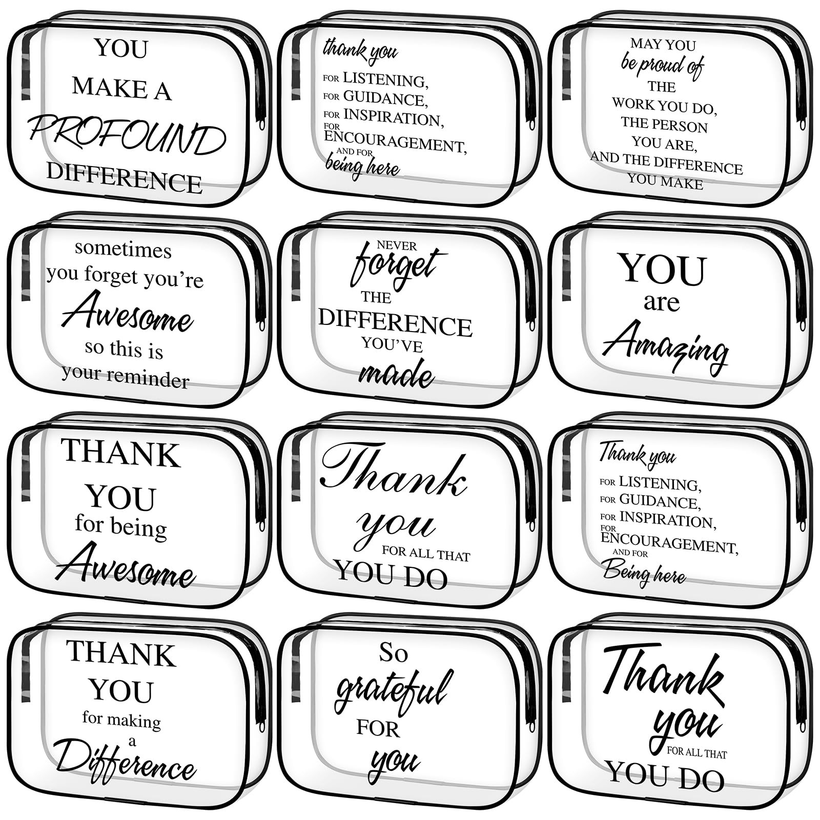 Locmeo 12 Pcs Inspirational Thank You Gift for Women PVC Clear Makeup clear