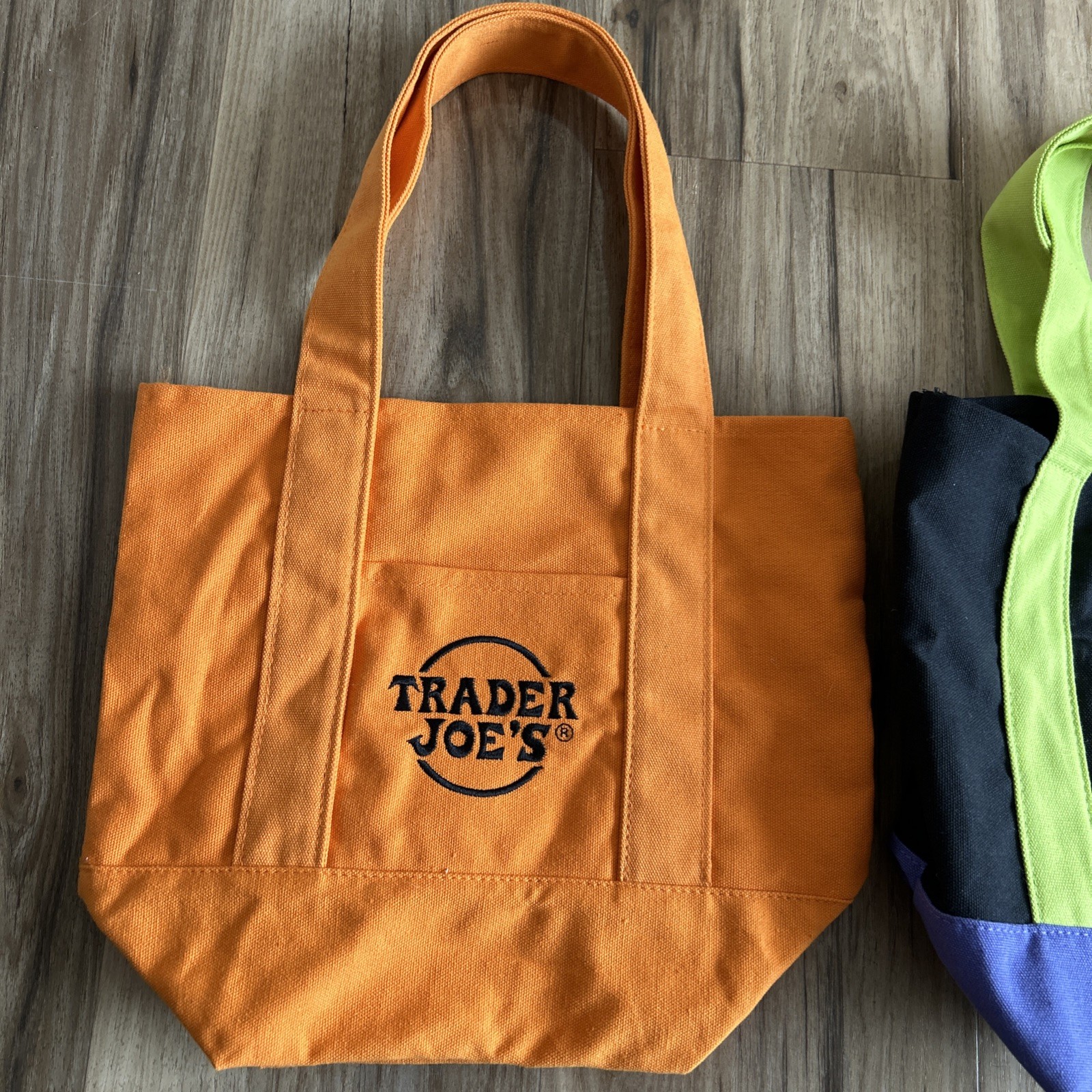 Trader Joe’s Mini Halloween Orange Lime Black Purple Tote Bags (Lot of 2)