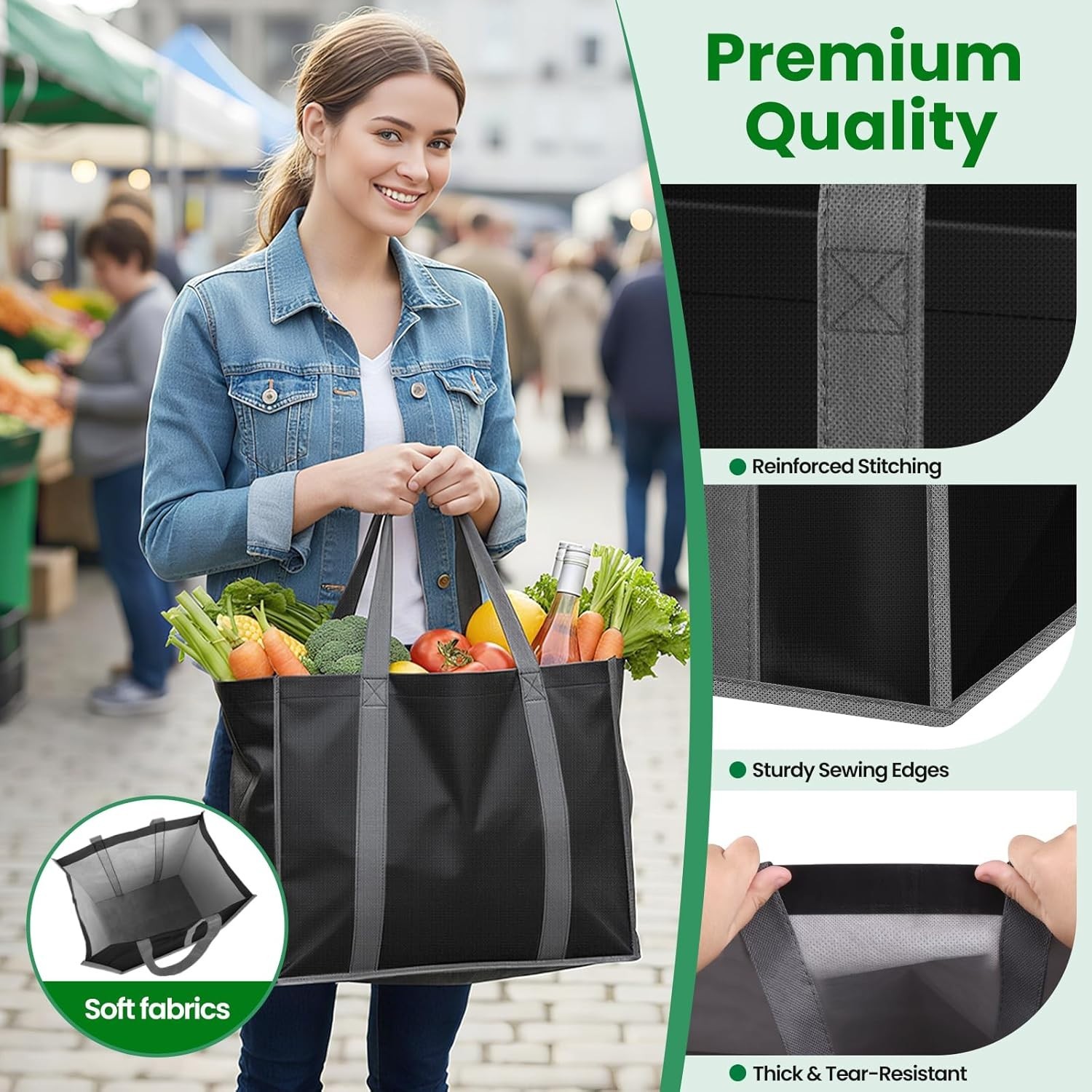 Reusable Grocery Bags with Long Handles [4 Pack] – Multipurpose Large Shopping