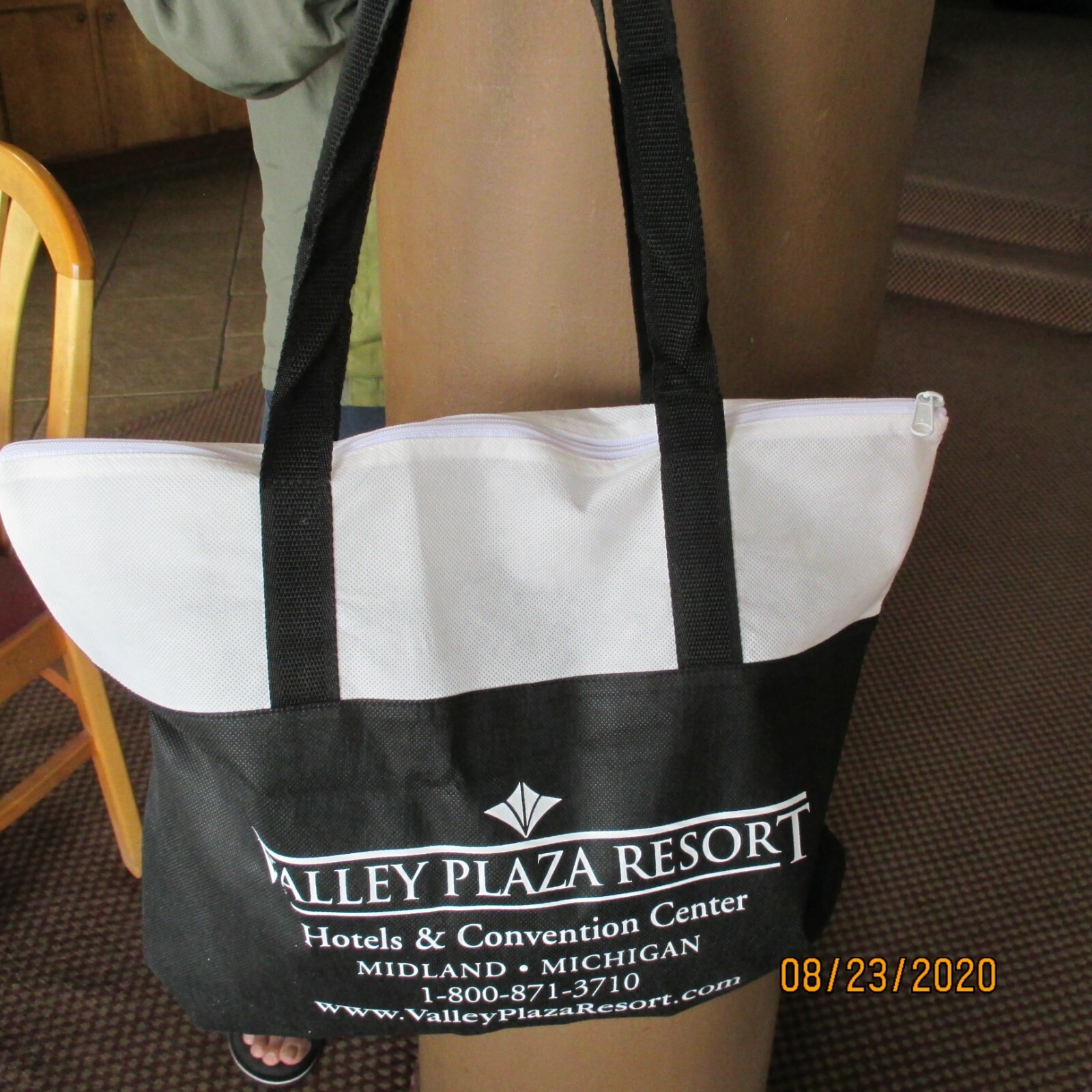 New BLACK White TOTE BAG REUSABLE Shoulder Grocery Multi Use Bag ZIPPER WASHABLE