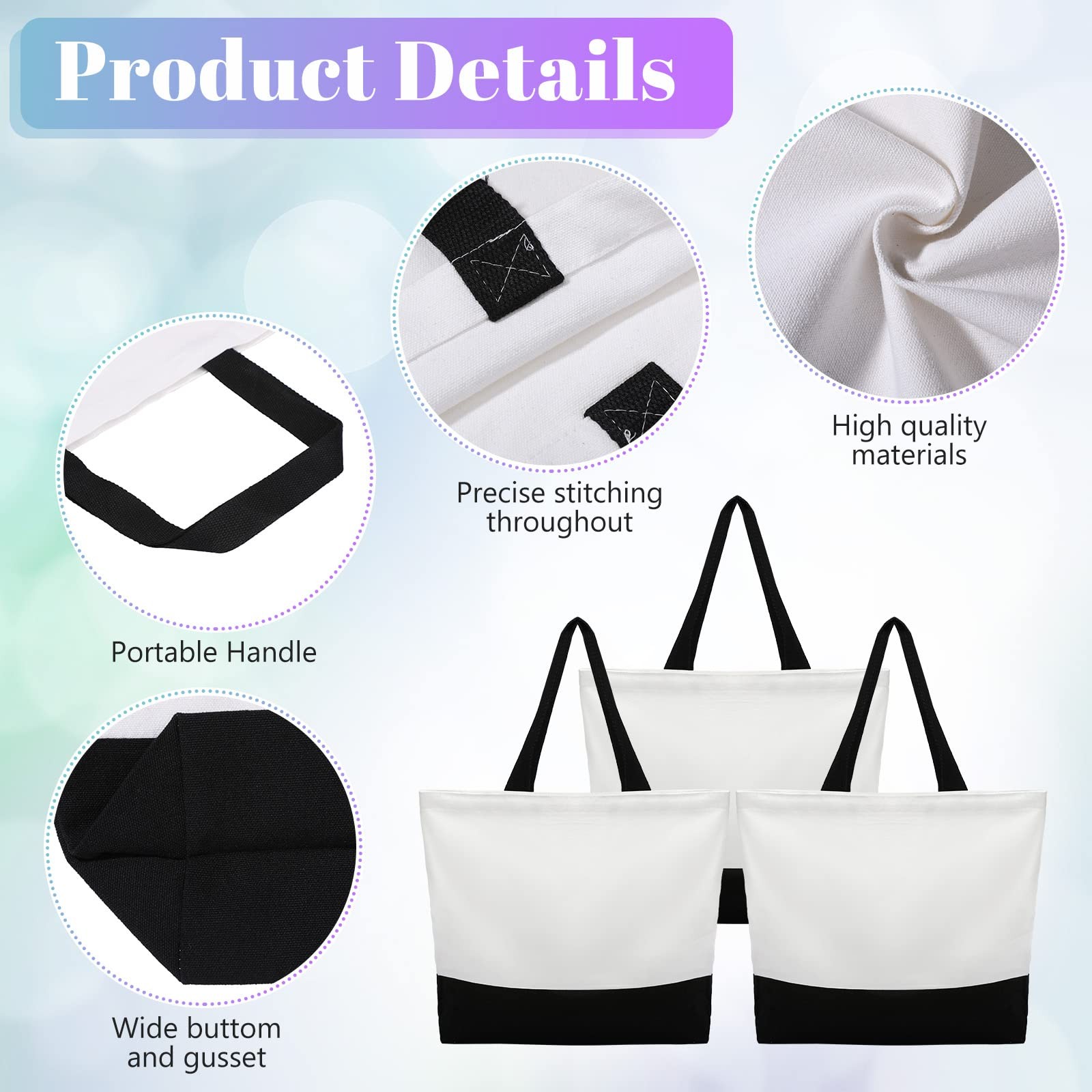 16 Pieces Canvas Tote Bag Bulk Sublimation Blank Large Reusable Grocery Shopp…