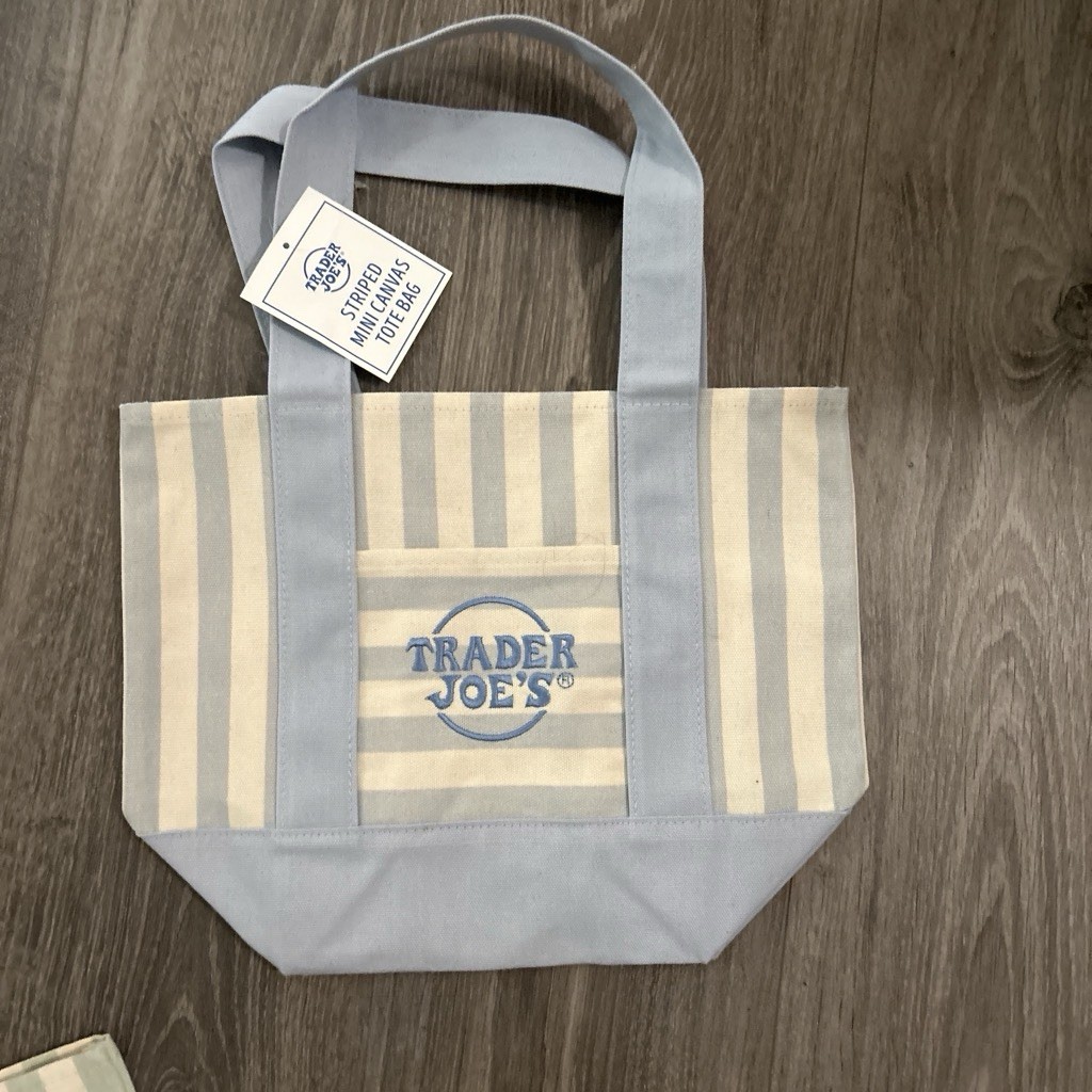 Trader Joe’s Blue & White Striped Reusable Tote Bag 19x14x5 in 25 qt