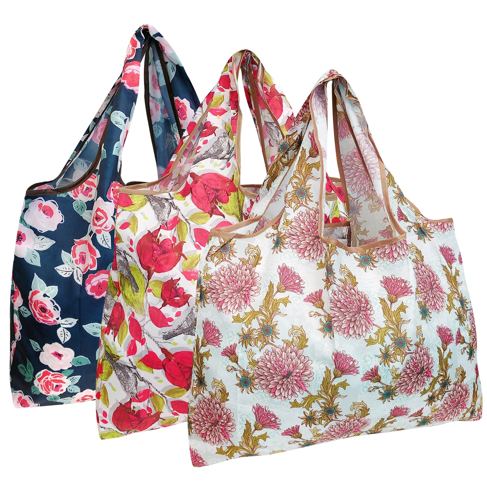 Wrapables Large Foldable Tote Nylon Reusable Grocery Bag, 3 Pack