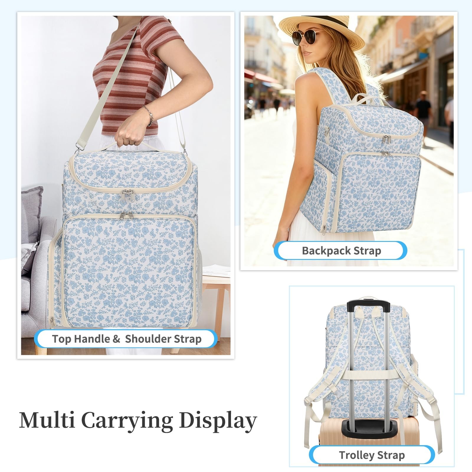 Extra Large Nail Polish Organizer Backpack, Holds 124+ 124 Slots, Floral Blue