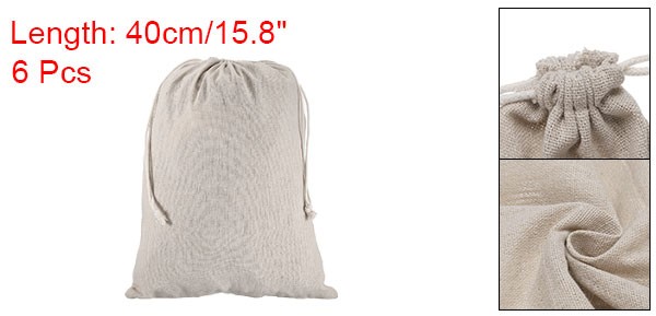 6pcs Cotton Storage Bags 11.8″ x 15.8″ Canvas Drawstring Bag, Beige
