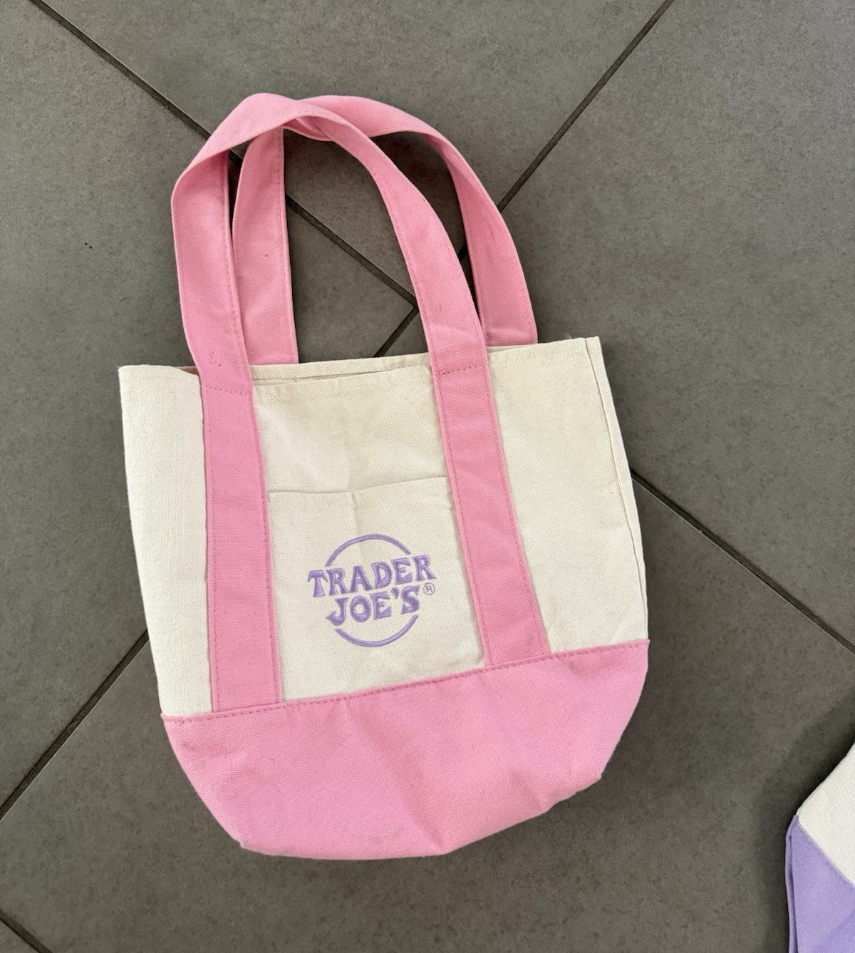 Trader Joe’s Pink/White Reusable Mini Tote Shopping Bag Small 12x6x 6 in