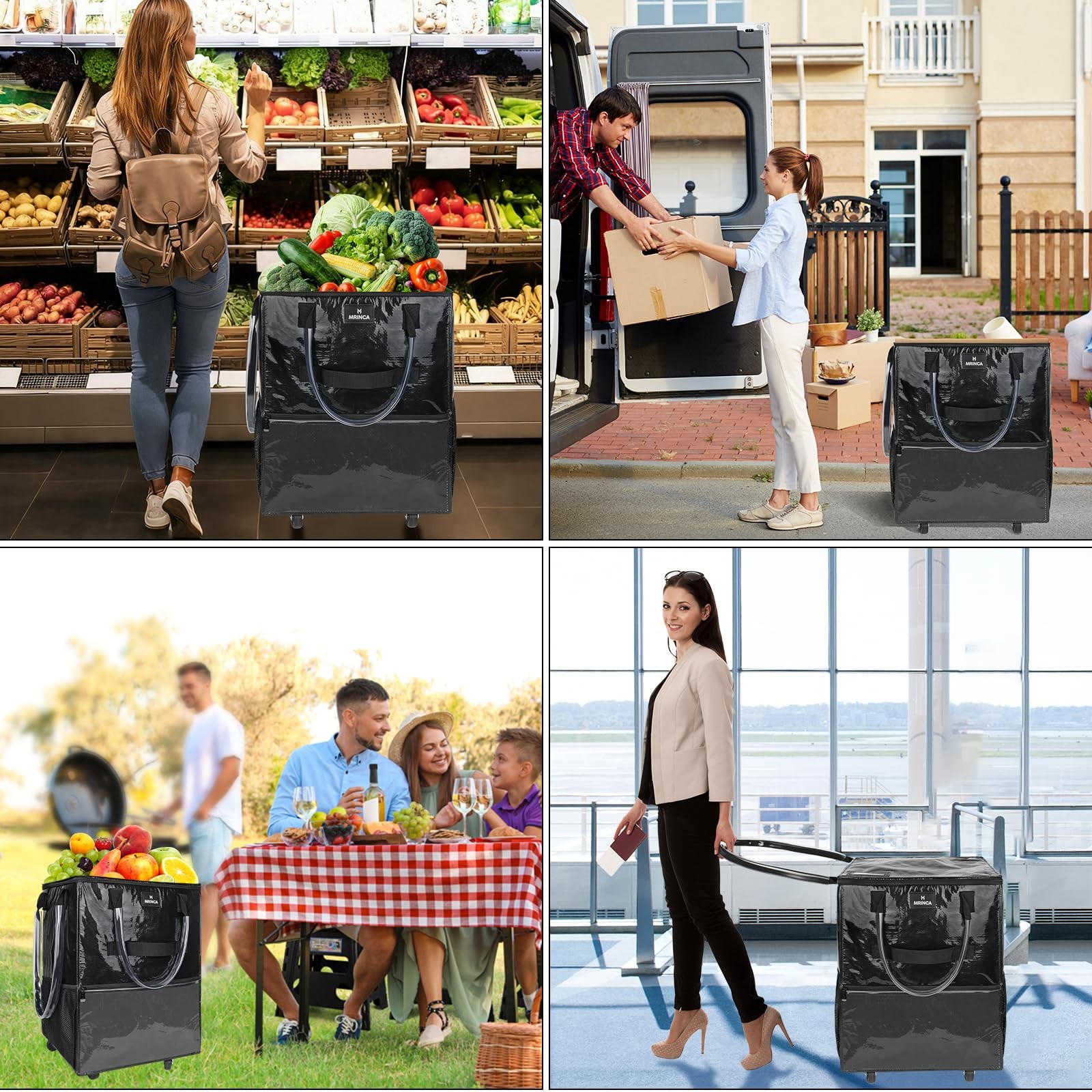 Reusable Grocery Bag On Wheels, 70L Foldable Shopping Rolling Tote Bag with 6…