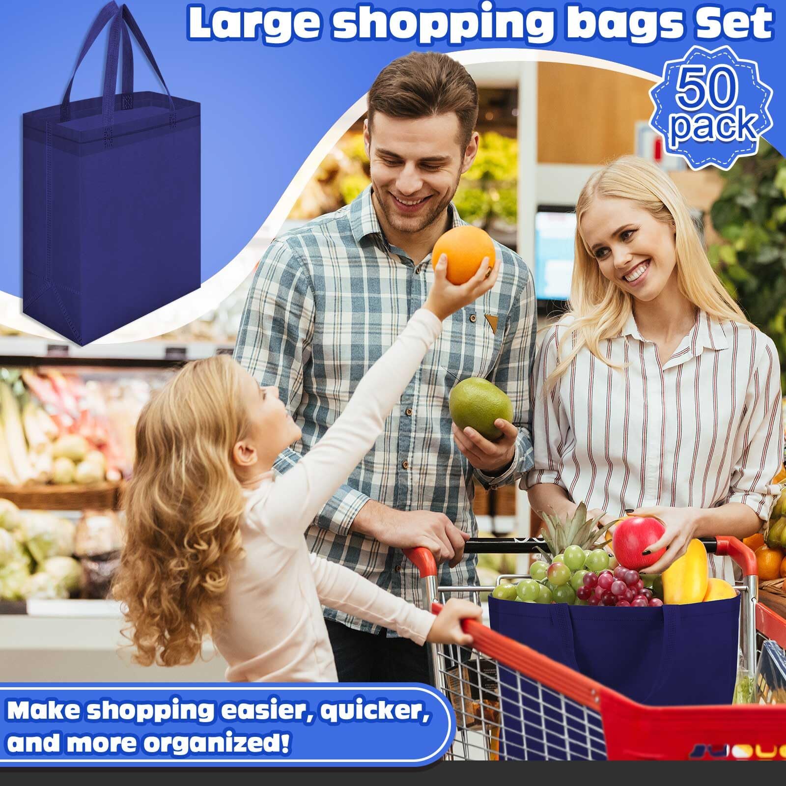 50 Pieces Reusable Tote Bags Bulk 8 x 4 x 10 inches Non Woven Grocery Tote wi…