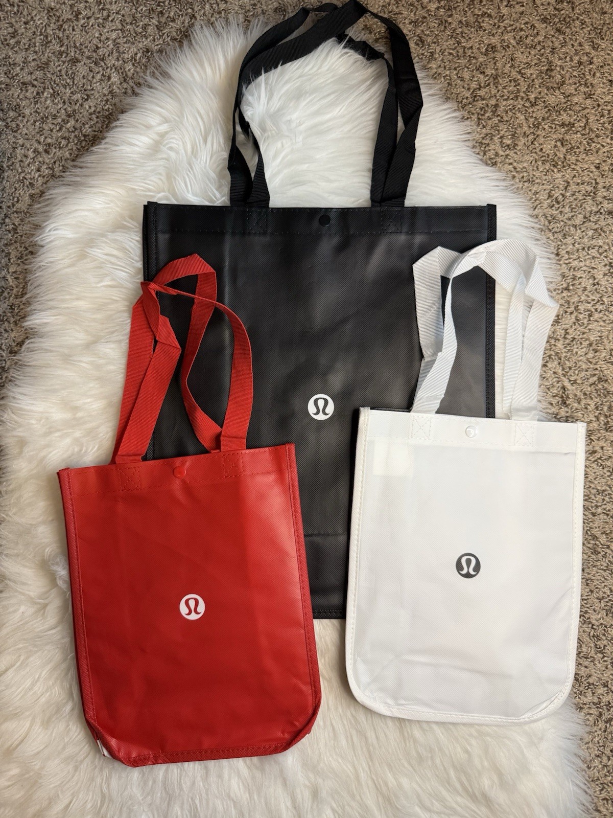 Lululemon Reusable Shopping Tote Bag Large Black Small White Red Lot 3 New