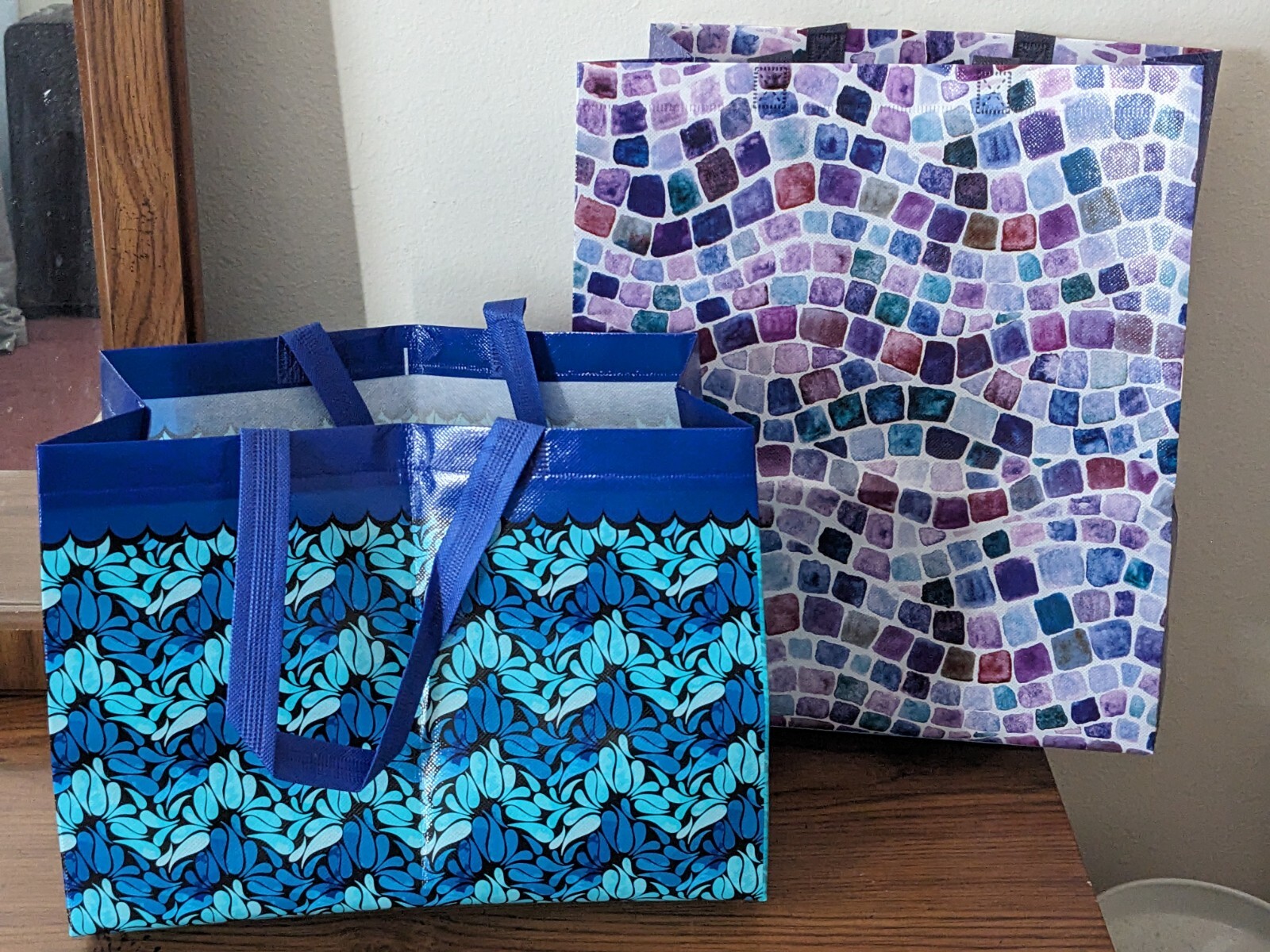 Two St Joseph’s School Reusable Tote Bags Multicolor and Teal Blue