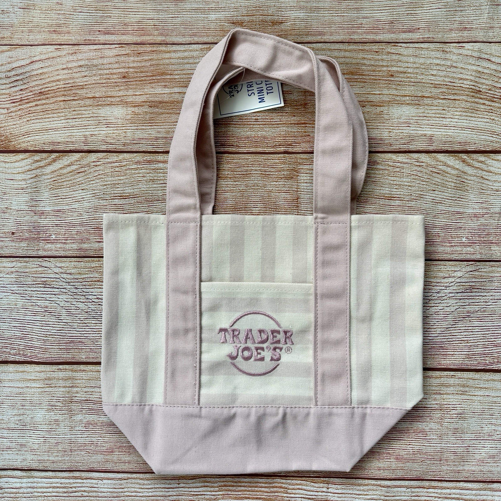 Trader Joe’s Mini Pastel Stripe Canvas Tote Bag Pink Limited Edition
