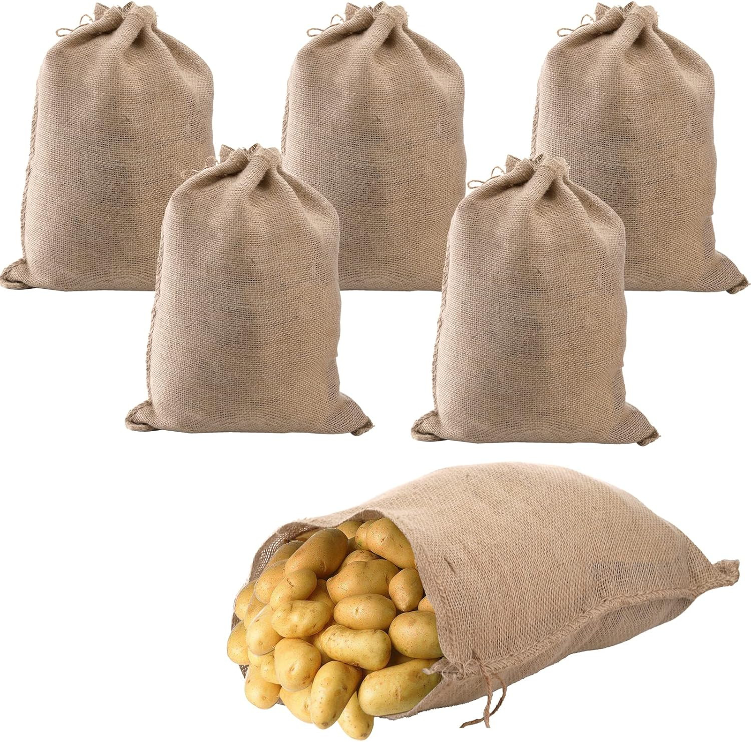 Bekith 6 Pack Burlap Bags with Drawstring, 18″ X 24″ Natural Jute Potato Sacks,