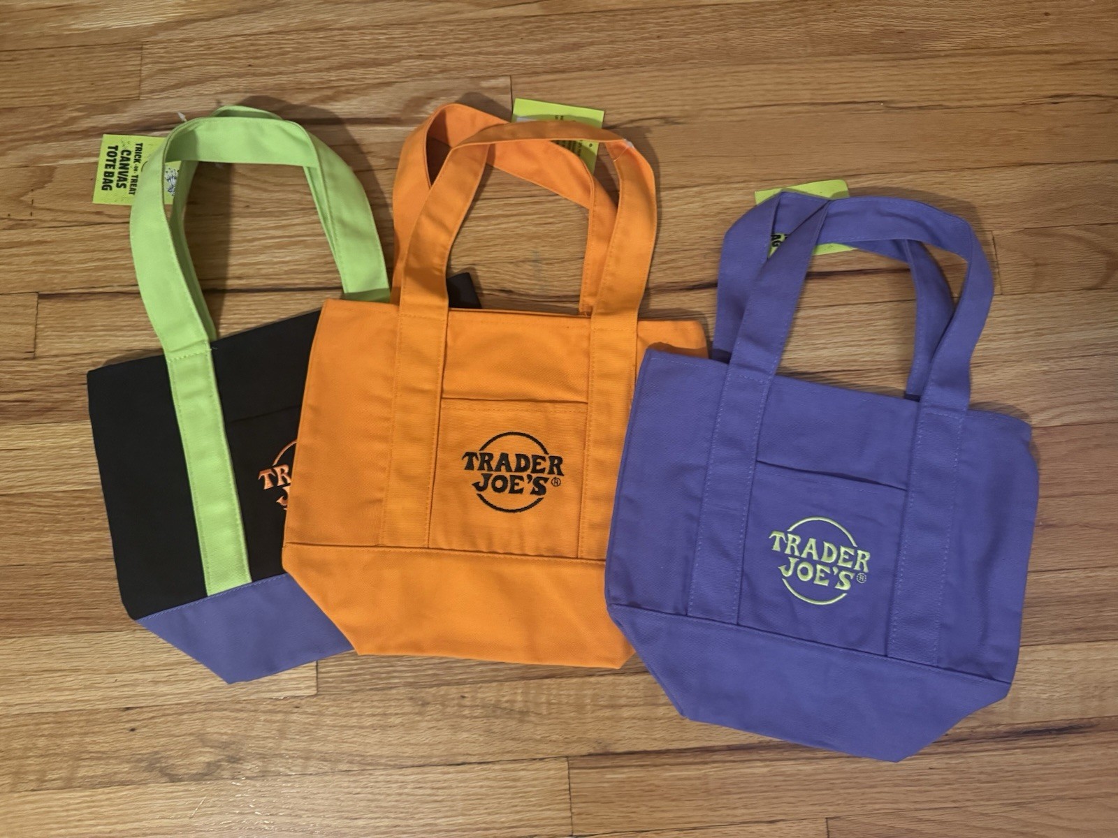 Trader Joe’s Crew Black Green Purple Mini Canvas Tote Bag Halloween Fall Autumn