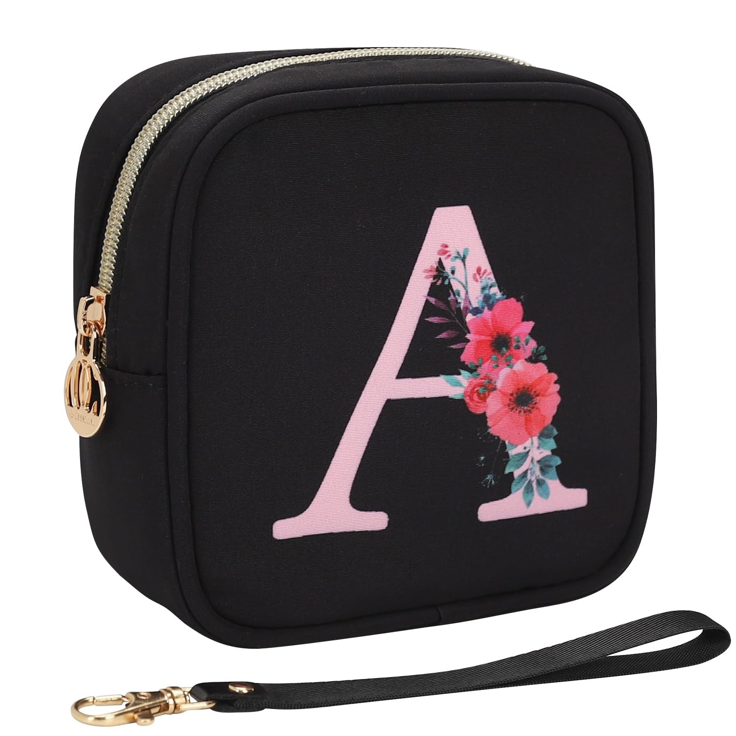Relavel Initial Mini Makeup Bag for Girls, Small A-Small, Black