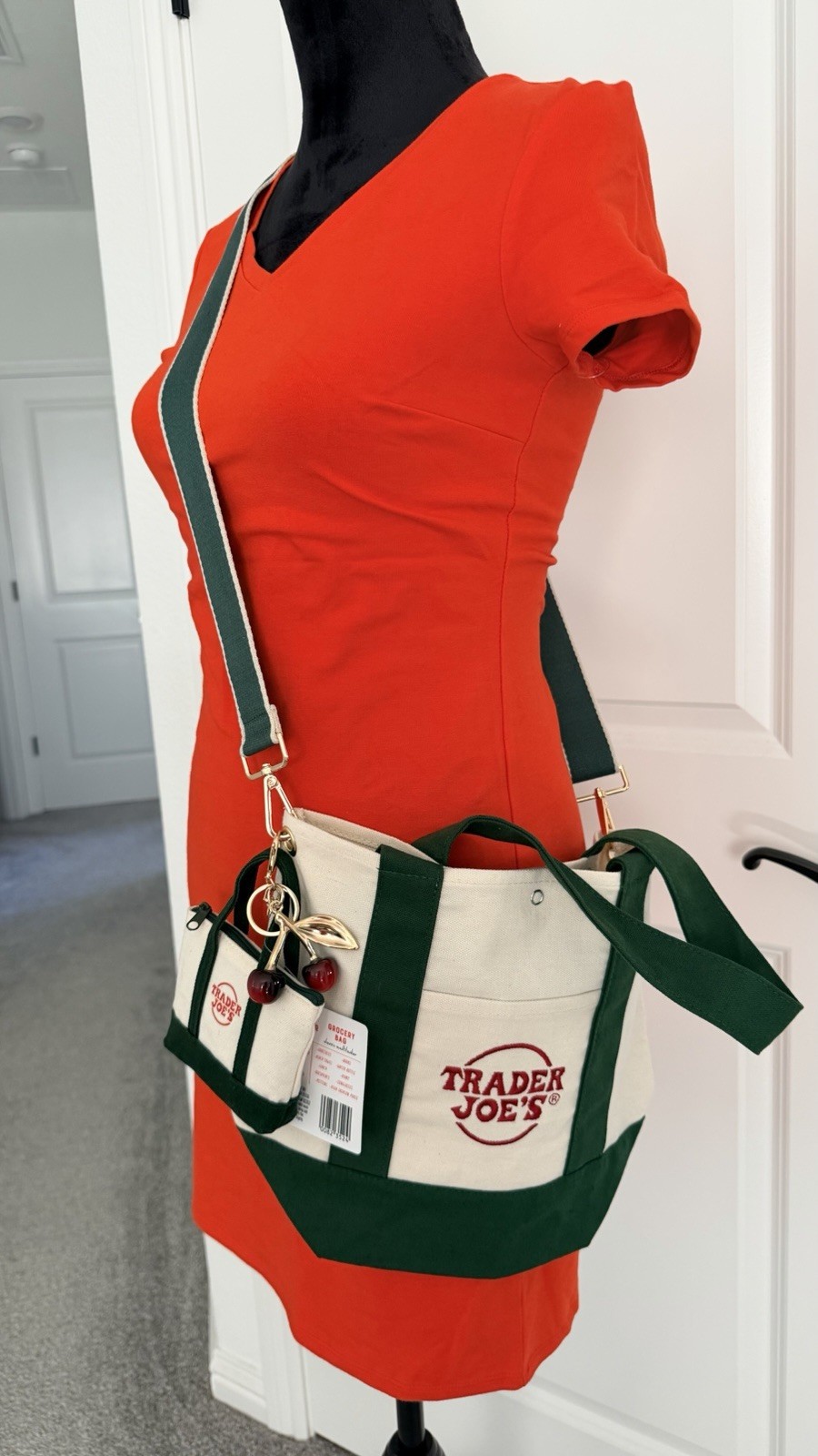 Trader Joe’s Mini Canvas Tote Set, Adjustable Strap, Beige Green, 2 Pack