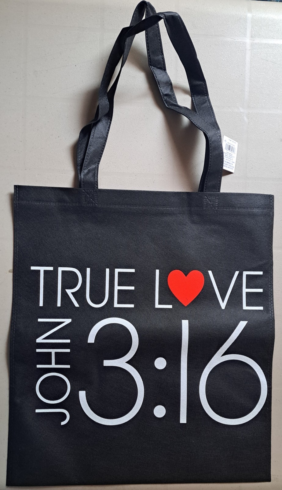 3 pack 5″ x 17″ Large John 3:16 True Love Nonwoven Tote Bags