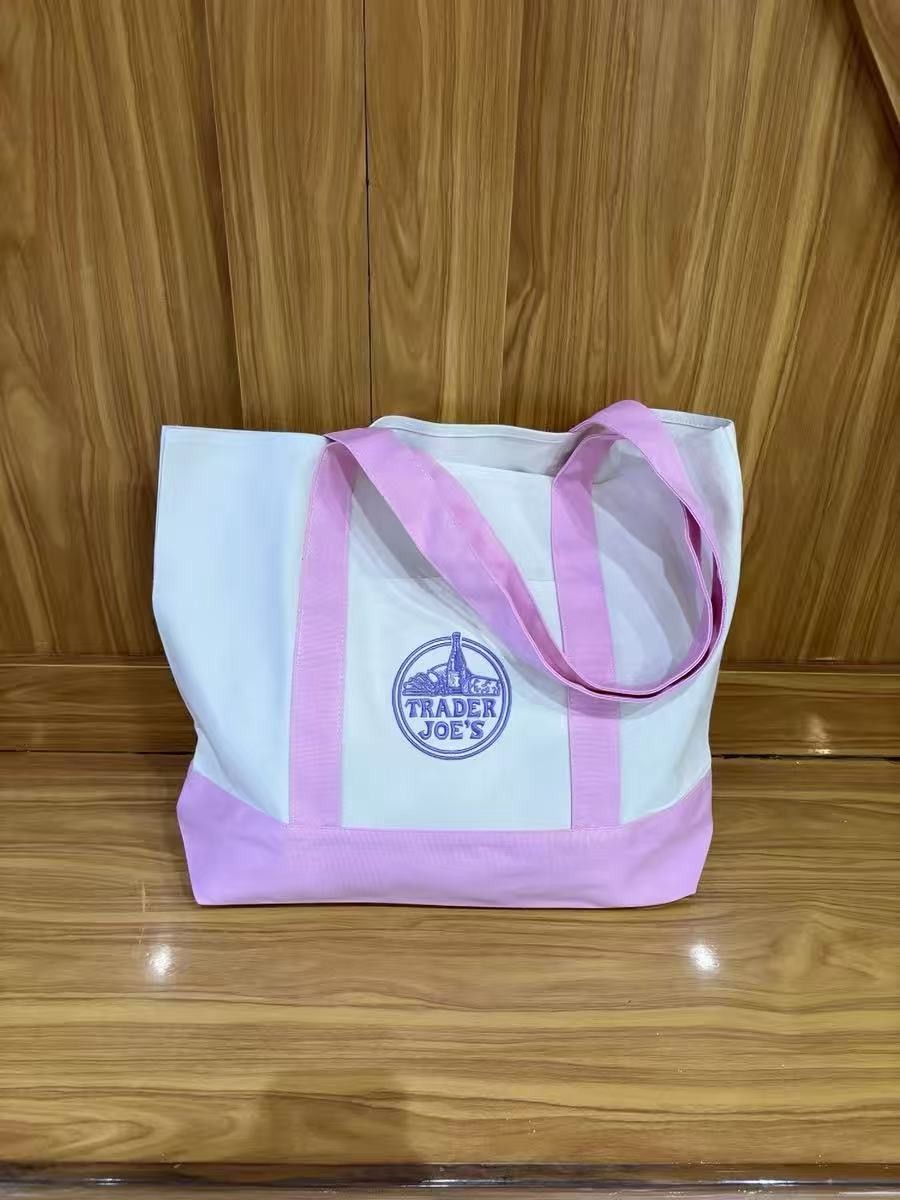 TRADER JOE’S LARGE CANVAS BAG HEAVY COTTON REUS SHOPPING BAG PINK