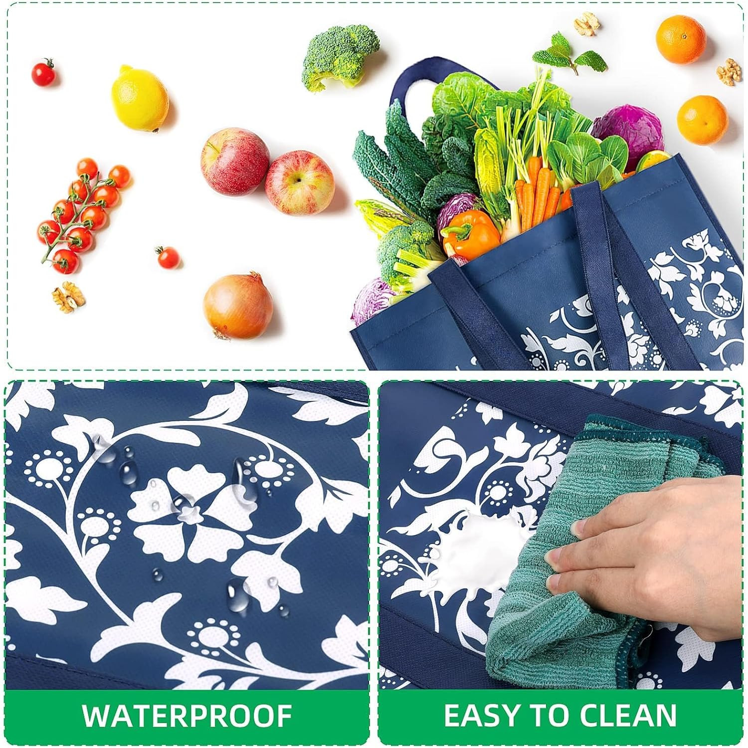 WOWBOX Reusable Grocery Bags Foldable Tote Bags Bulk with Reinforced Handles Sho
