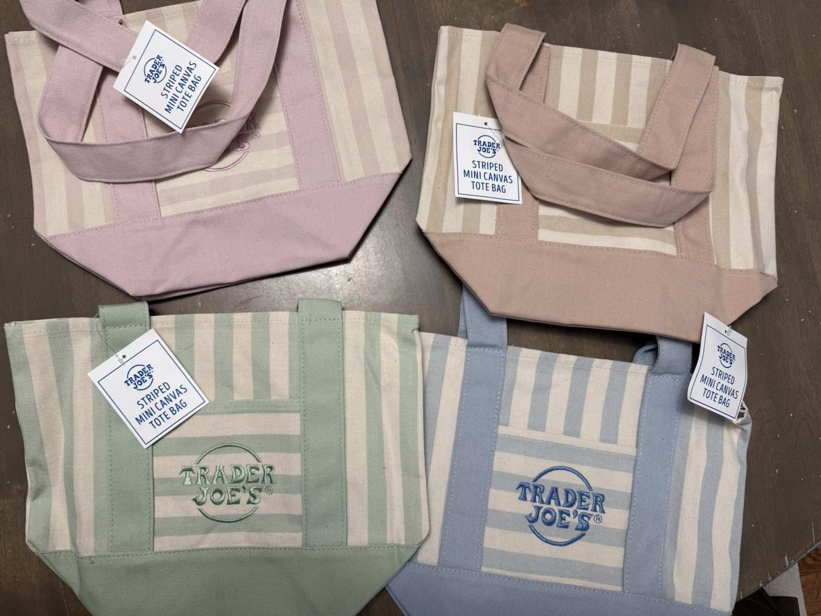 Trader Joe’s Mini Striped Canvas Tote Bag Multicolor Reusable Lot of 4