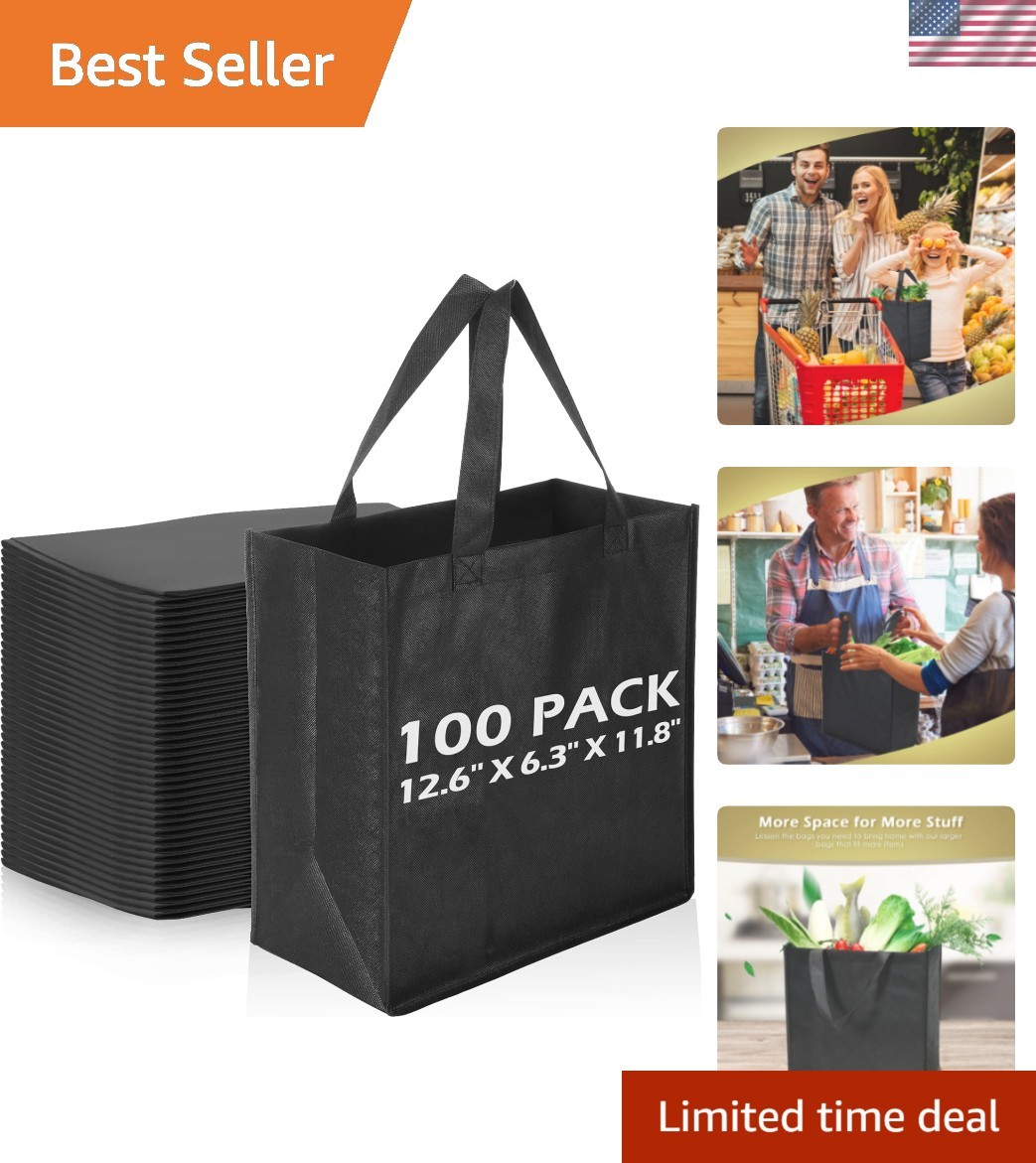 100 PCS Reusable Totes Bags – Non Woven Grocery Handle Bags for Shop Events &…