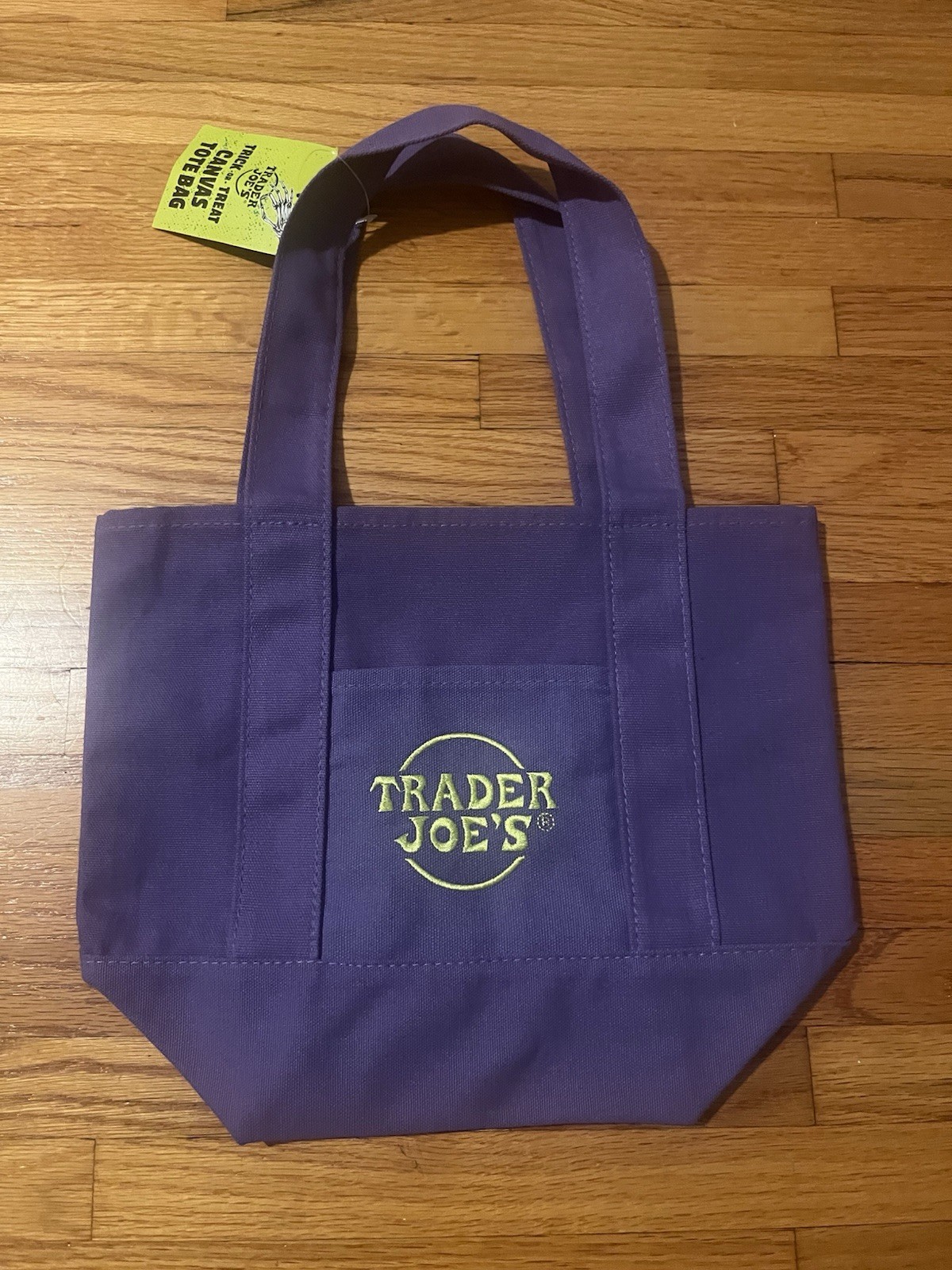 Trader Joe’s Trick-or-Treat Canvas Tote Bag Small Solid Orange/Purple 13x6x10 in