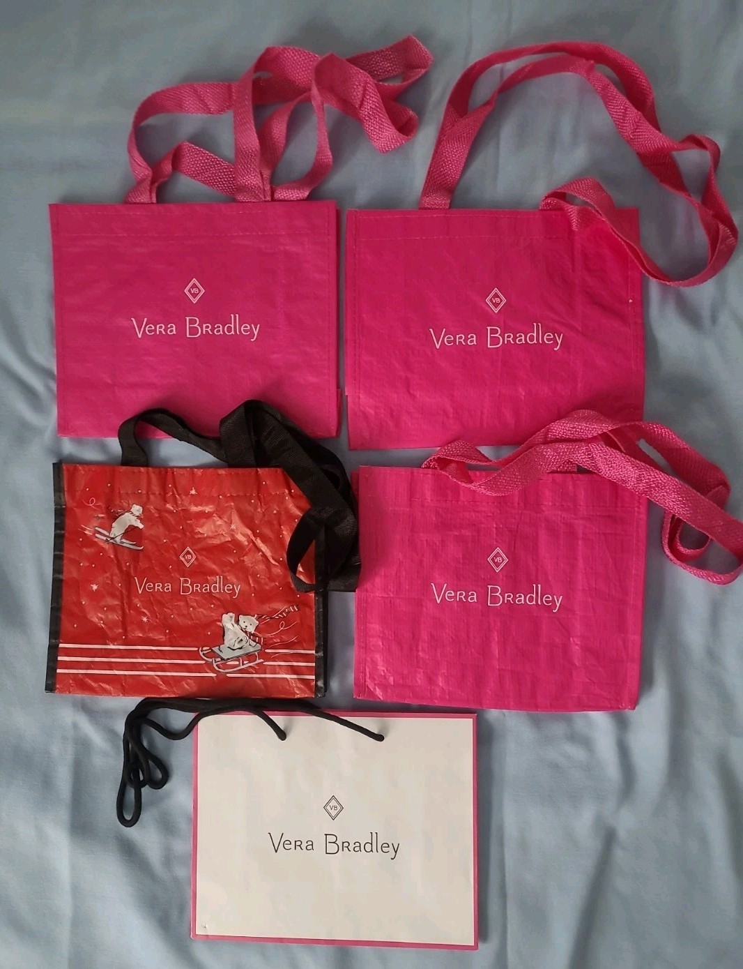 Vera Bradley Lot of 6 Reusable Shopping Bags Including Holiday, Black Floral