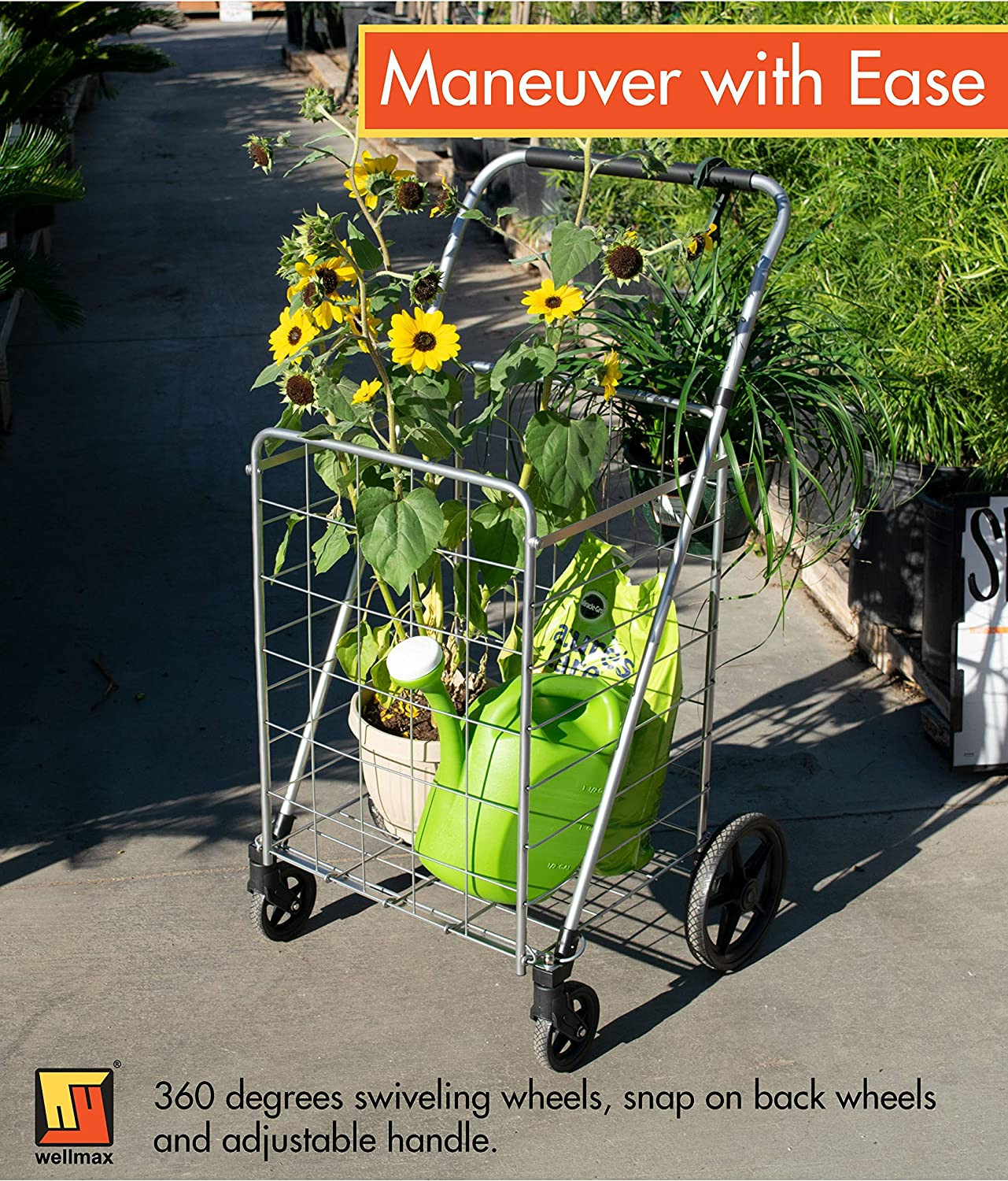 Grocery Shopping Cart With Swivel Wheels Foldable And Collapsible Adjustable