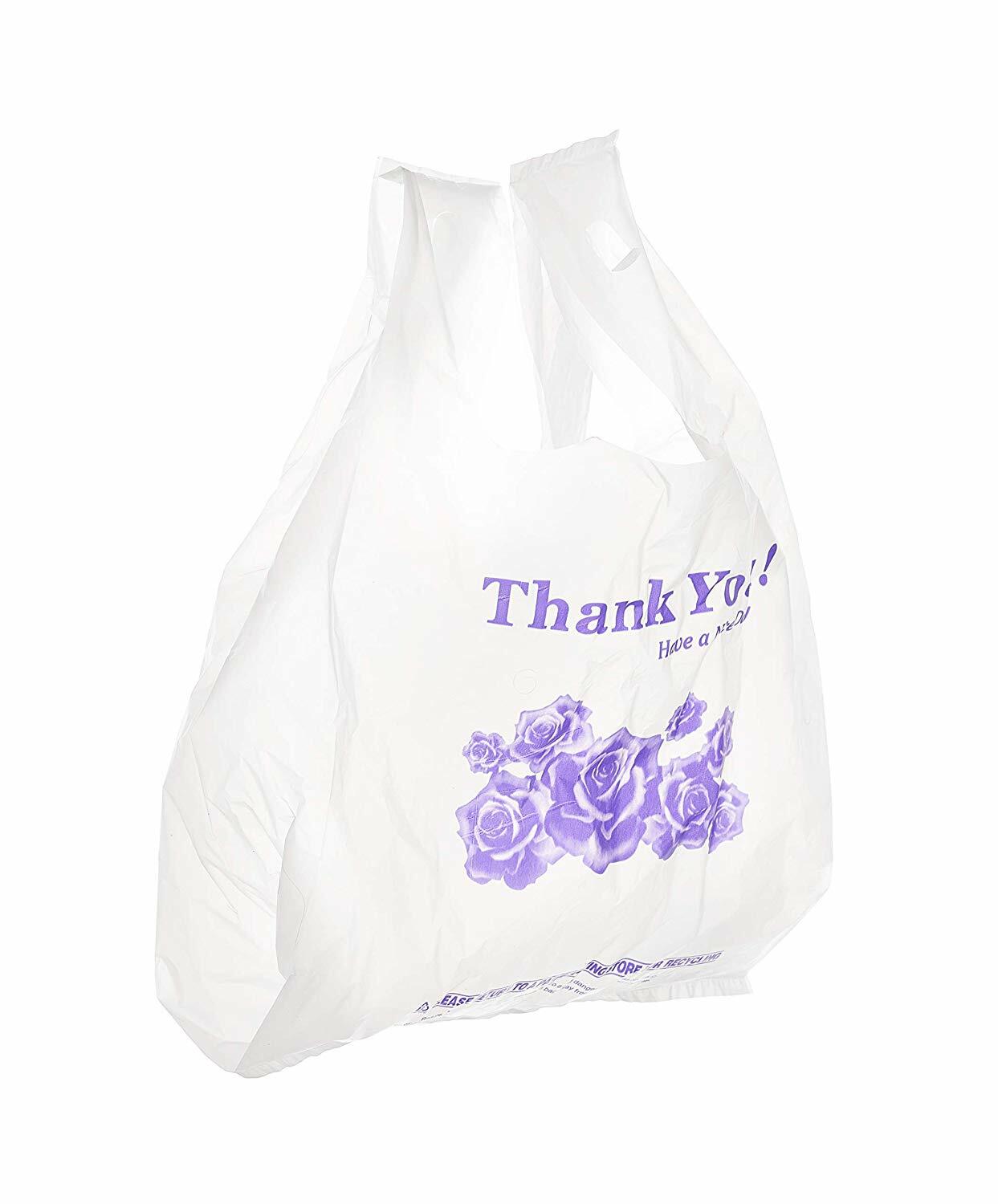 1000 Pack – 1/8 White Flower Plastic Shopping Bags – T-Shirt Bags 17x10x6 in