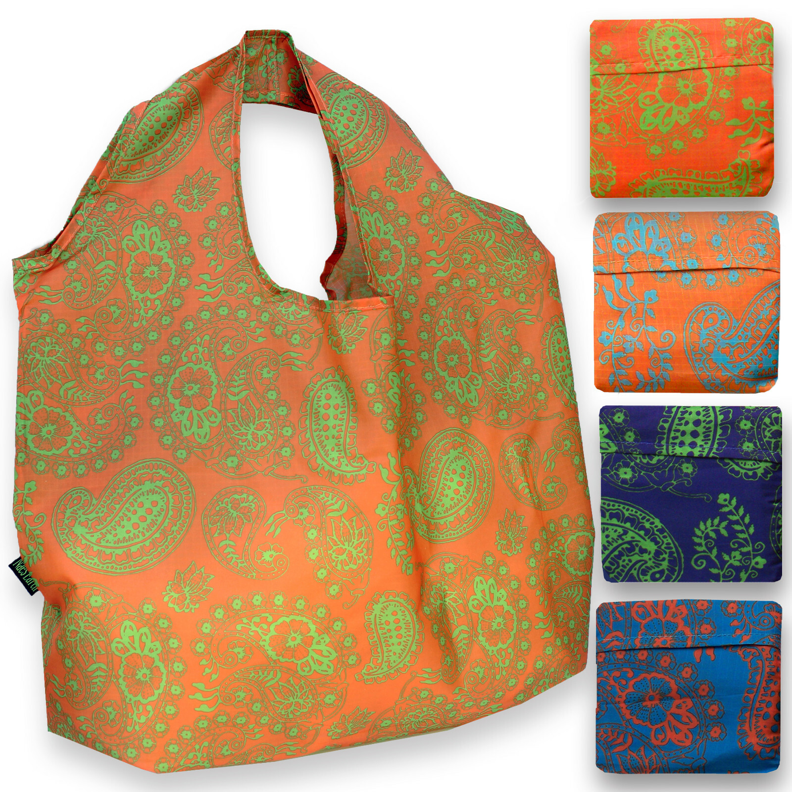 Plume Bag Co. Reusable Shopping Bags | Paisley Hippie 4 Pack w Carry Pouch
