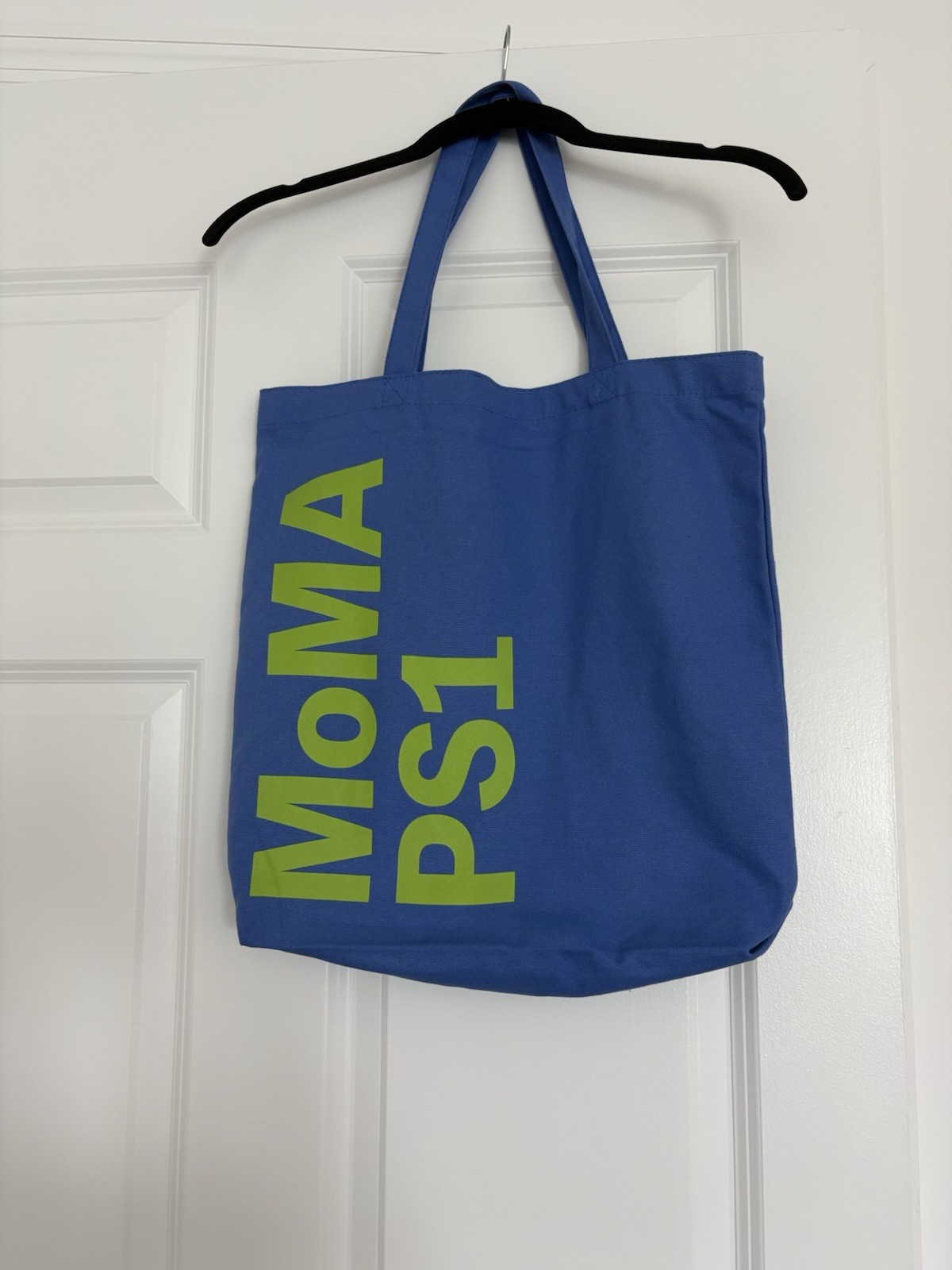 Blue MoMA “50 Years in the Making” Reusable Tote Bag 15×16 Green Text