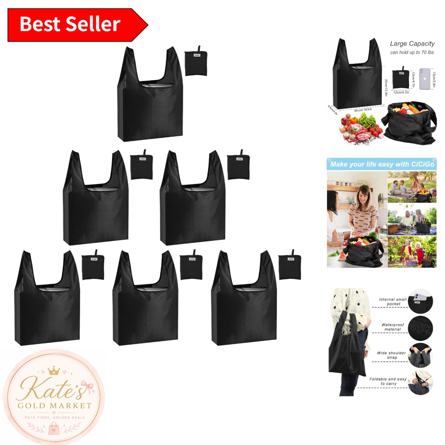 Foldable and Lightweight Black Reusable Bags – Perfect for Shopping & Gifts