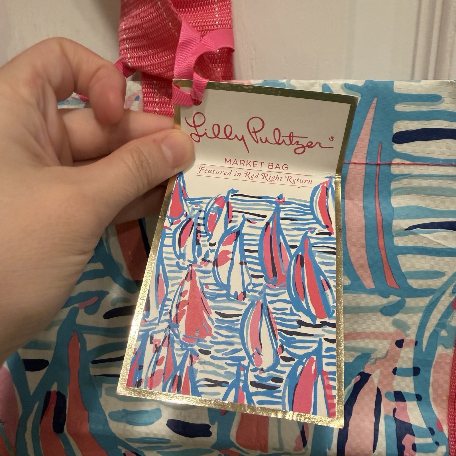 NWT Lilly Pulitzer Market Tote Bag Red Right Return Reusable Sailboats Preppy