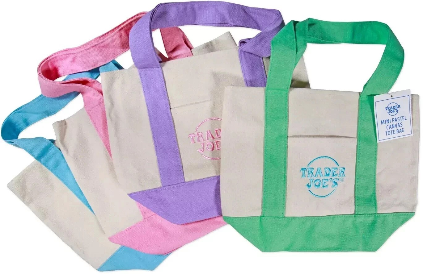 Trader Joe’s Mini Pastel Canvas Tote Bag NWT Blue Green Pink Purple | US Stock