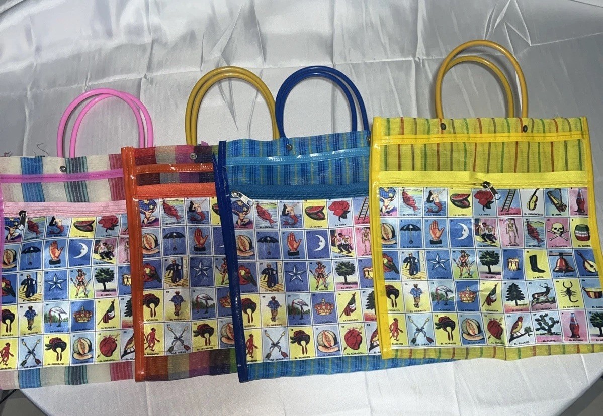 Loteria Reusable Mexican Market Mesh Bag Tote Bolsa De Mercado 16” Lot Of 4