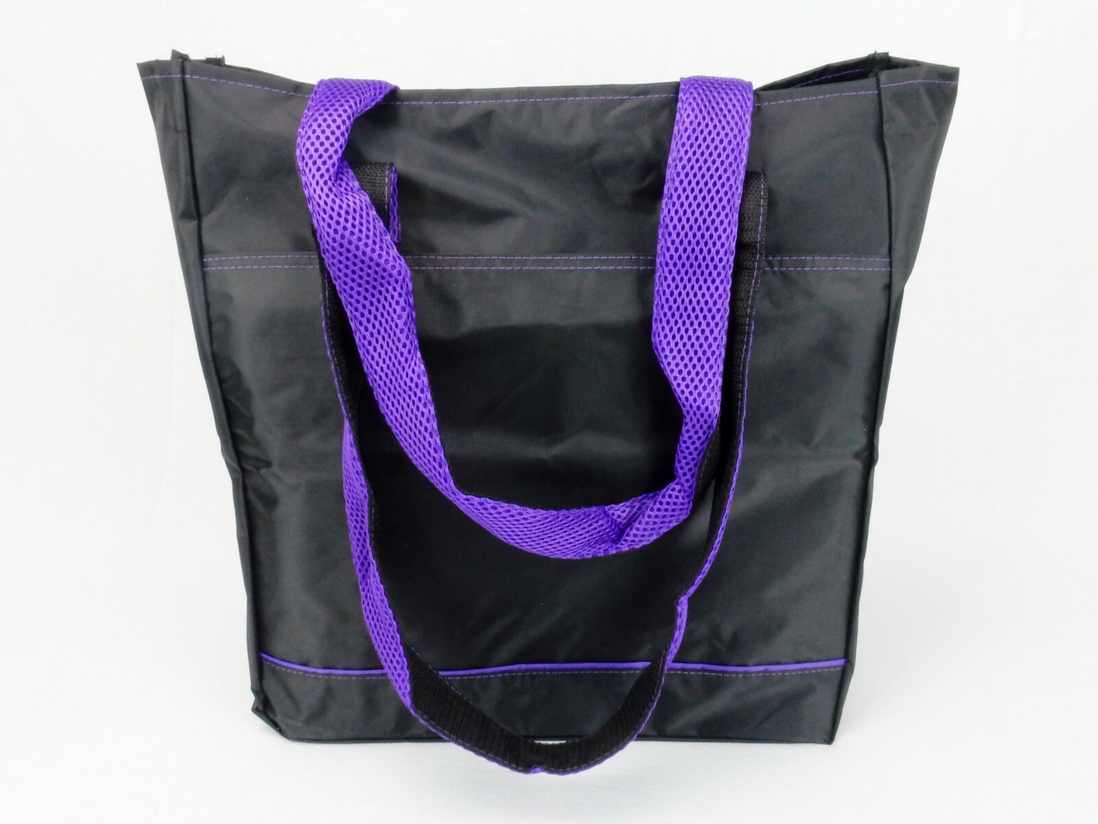 Slender Shopping Tote, Outer Pocket, Water Resistant, Black or Purple, #TB6104
