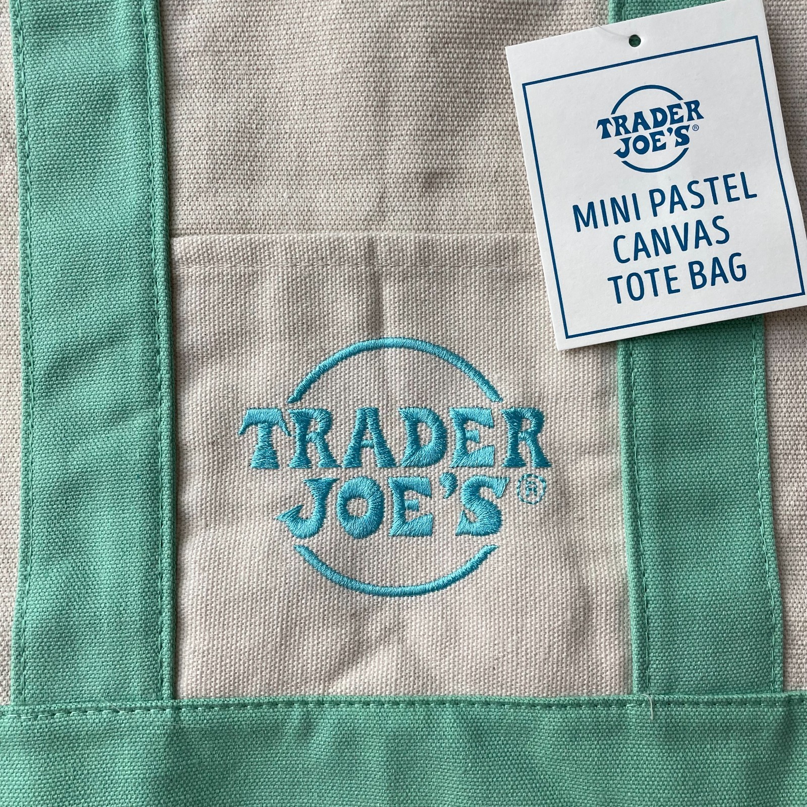 Trader Joe’s Mini Canvas Tote Bag Pastel Purple Green Spring Easter SET of 2 NWT