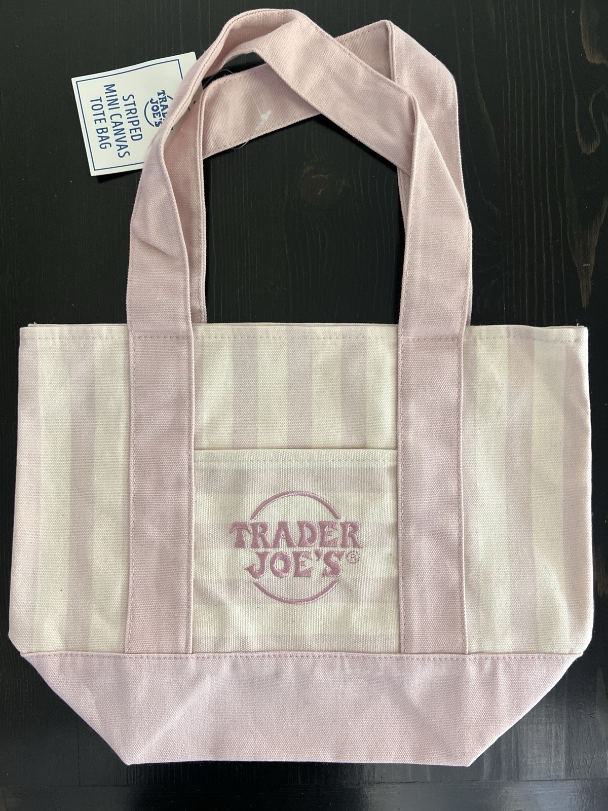Trader Joe’s Striped Mini Canvas Tote Bag Pink/White 13x11x6 in New