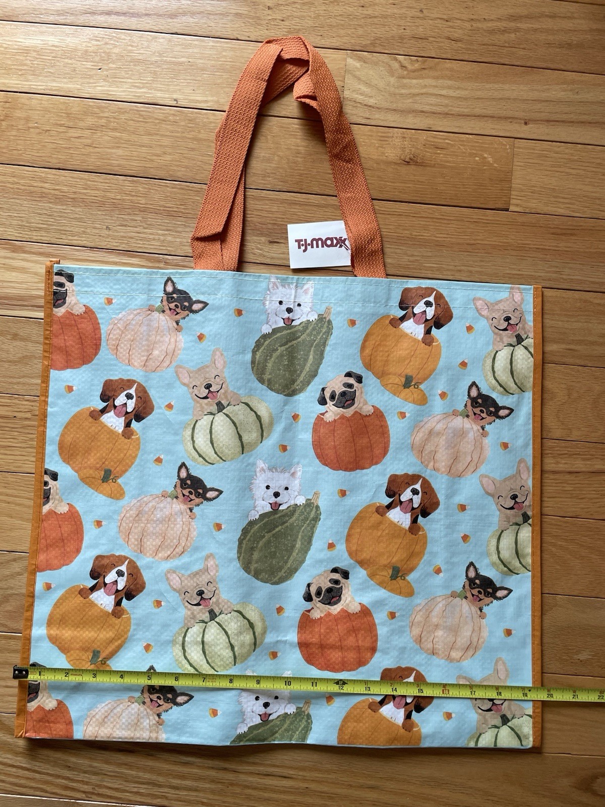 TJ Maxx Shopping Bag Reusable Big Tote Dogs Puppies Fall Pumpkins Gourds