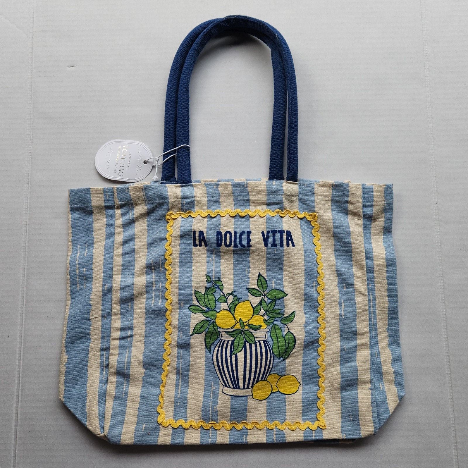 Eccolo Reusable Tote Bag with Inside Pocket – La Dolce Vita – 18″ x 14″ x 5″