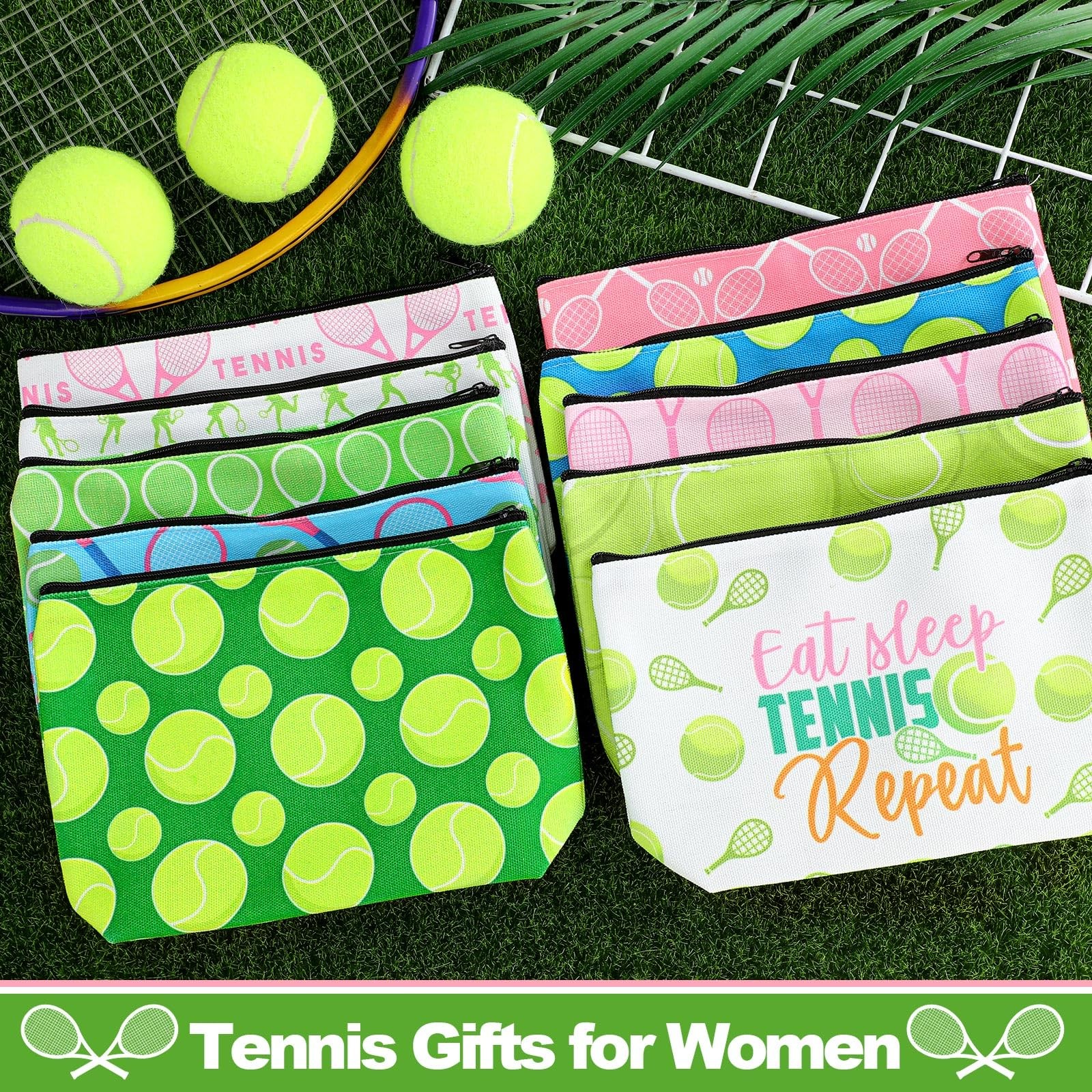 Bulyoou 10 Pcs Tennis Gifts for Women Ladies Sport Cosmetic Bag multicolor