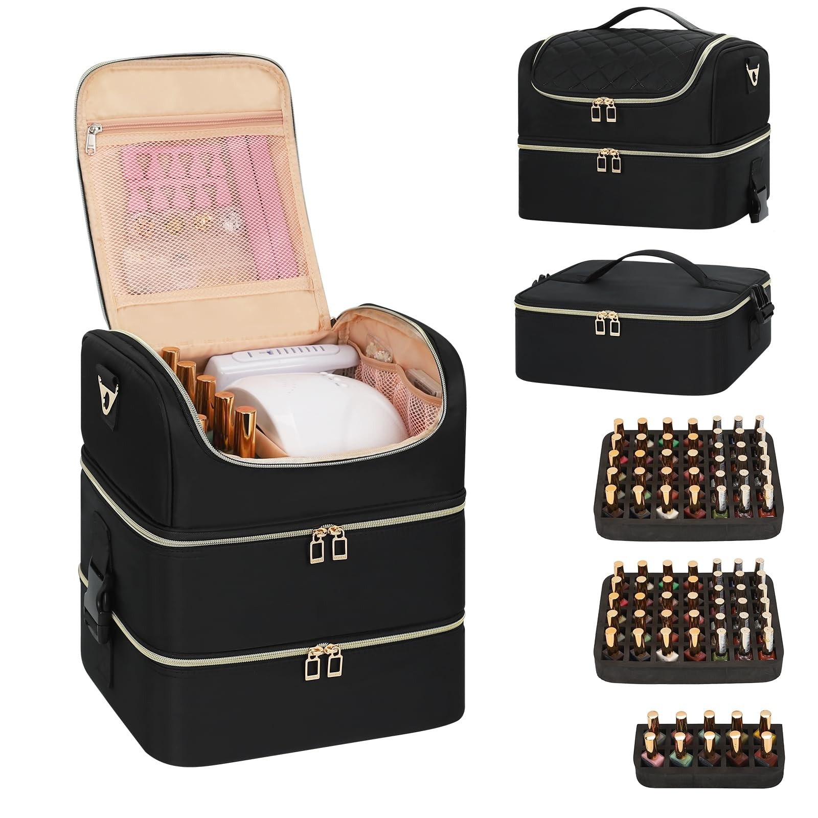 Nail Polish Organizer & Tattoo Travel Case – 3-Layer 86 Slots, Black