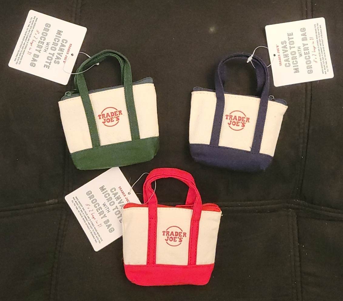 Trader Joe’s 3 Set Mini Canvas Micro Tote. GREEN, NAVY, RED.