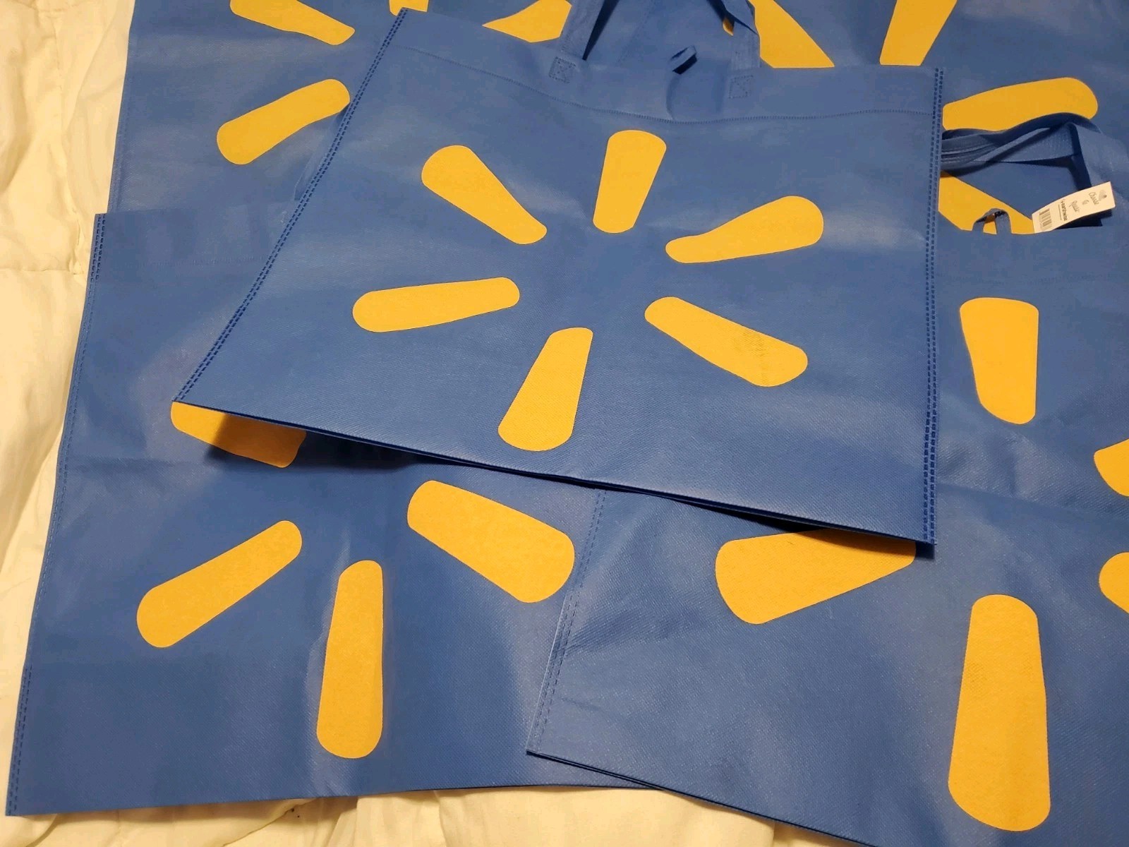 5 Lot Nos XLarge Walmart Reusable Shopping Bags Set Blue Crafts Tools 18″ X 17″