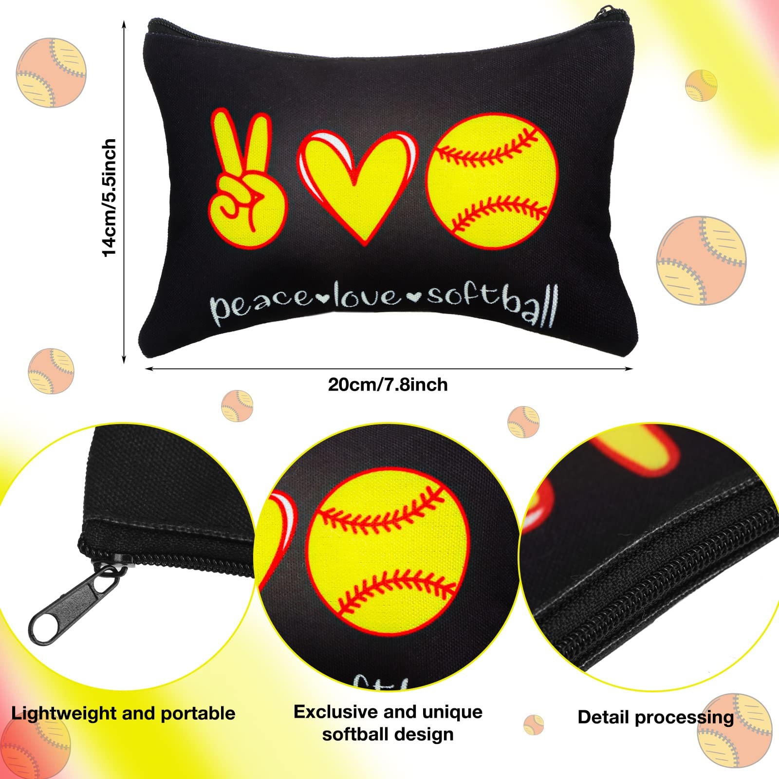 Kajaia 24 Pcs Softball Party Favors Cosmetic Bag Sport Black, White