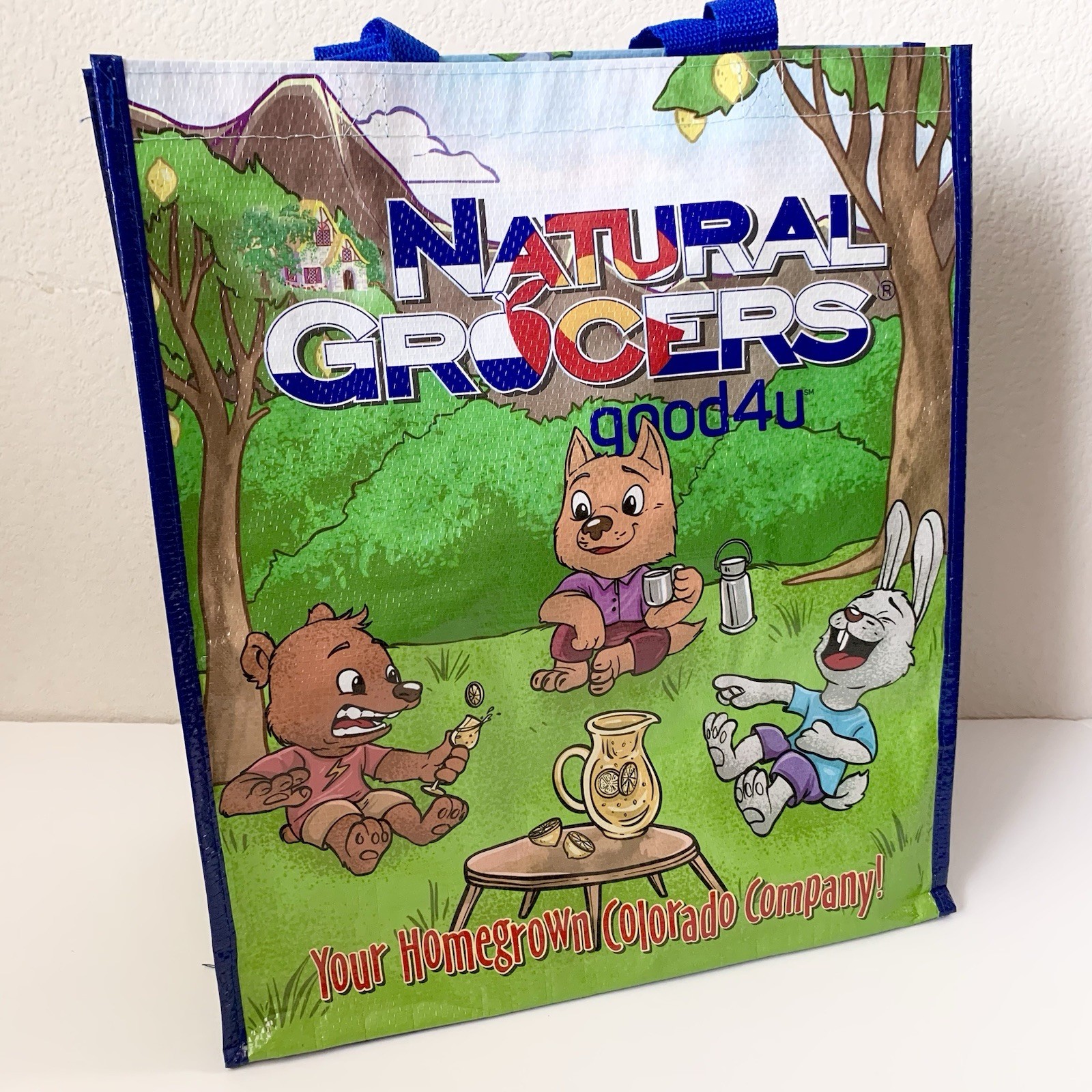Natural Grocers 4 seasons graphic Reusable Tote Heavy Duty Holds 50 lbs colorado