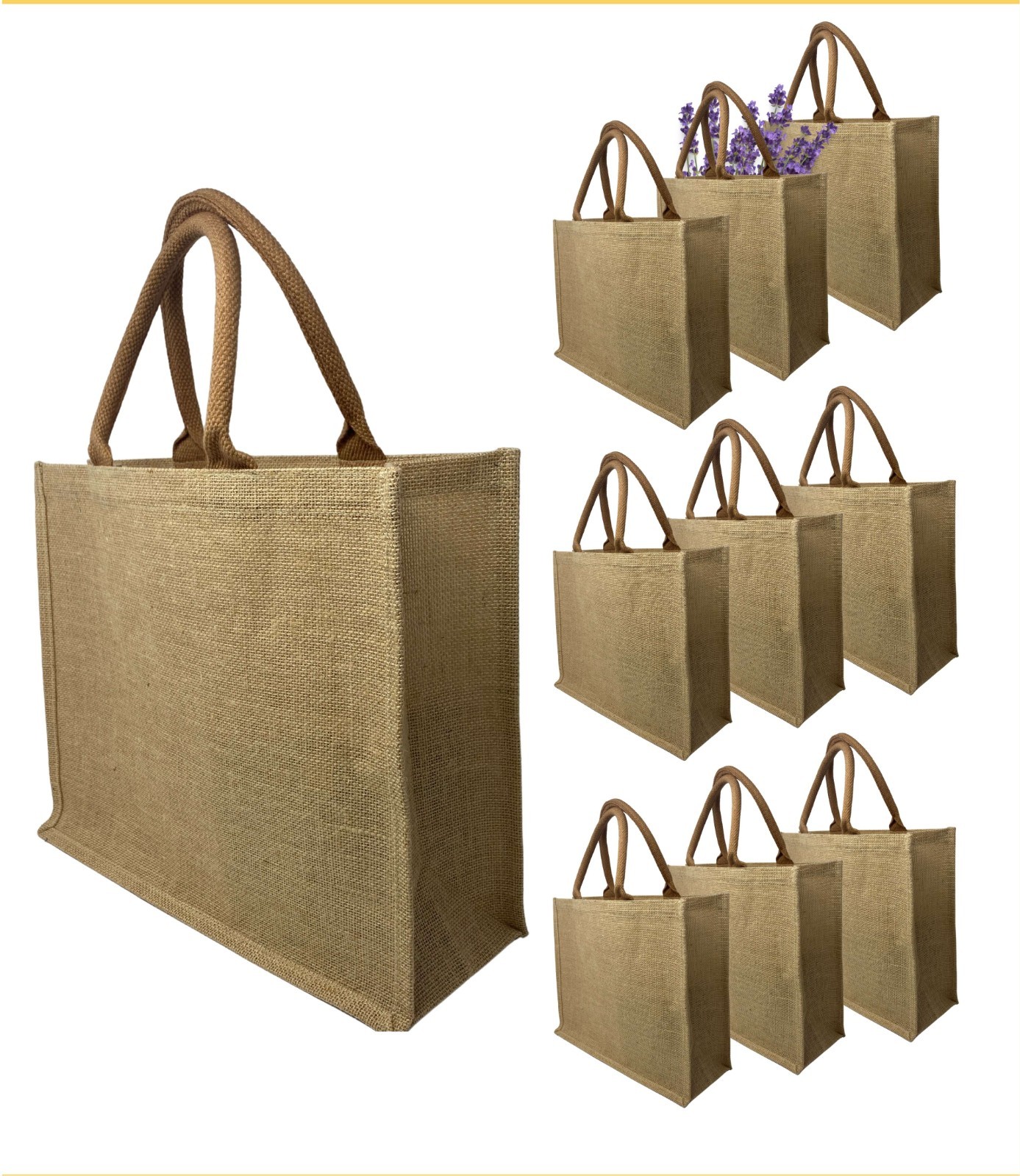 10 Pack XL Jute Burlap Tote Bags with Handles (15×12.5) Gift DIY Art Blank Beach