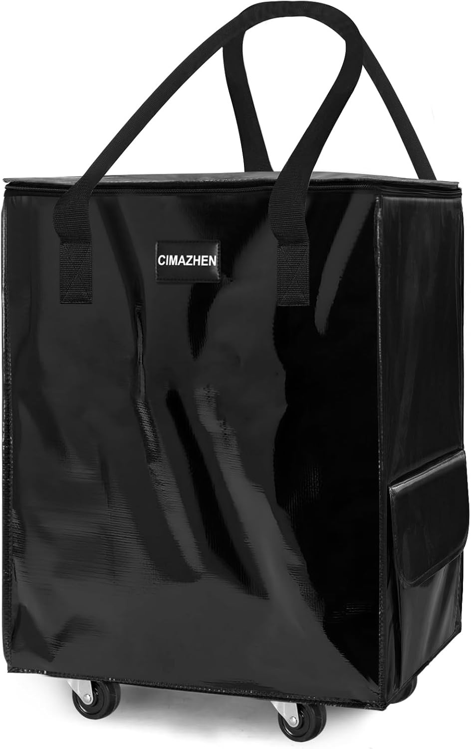 Reusable Grocery Bag on Wheels,Foldable Rolling Tote Bag with Handles and Zipper