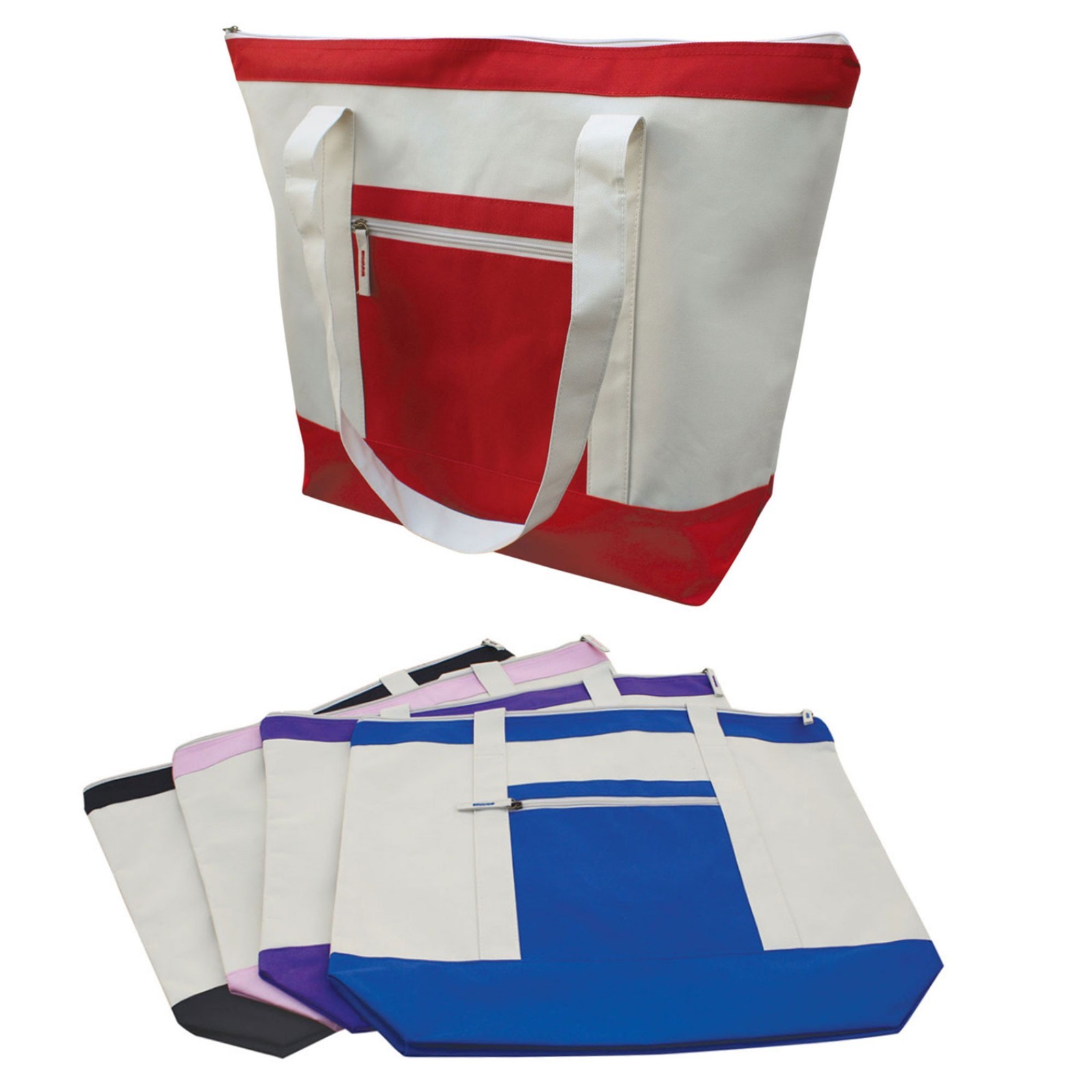 Large Reusable Grocery Shopping Tote Bags With Wide Gusset Travel Zippered 20″