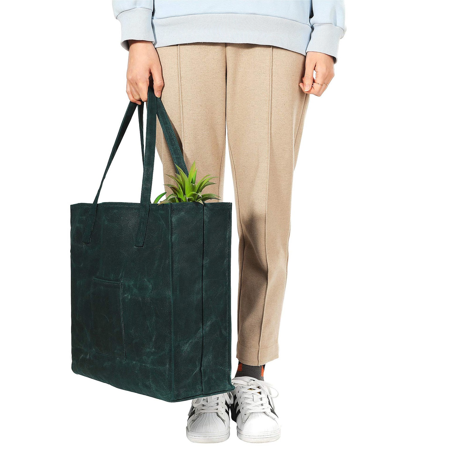 Heavy Duty Waxed Cotton Canvas Reusable Grocery Bag, Soft Material Large Fold…