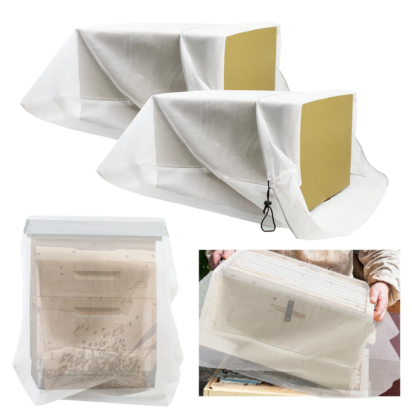 2 Pack Beehive Mesh Transport Bag, 35 × 37 Inch Breathable Bee Hive White-2